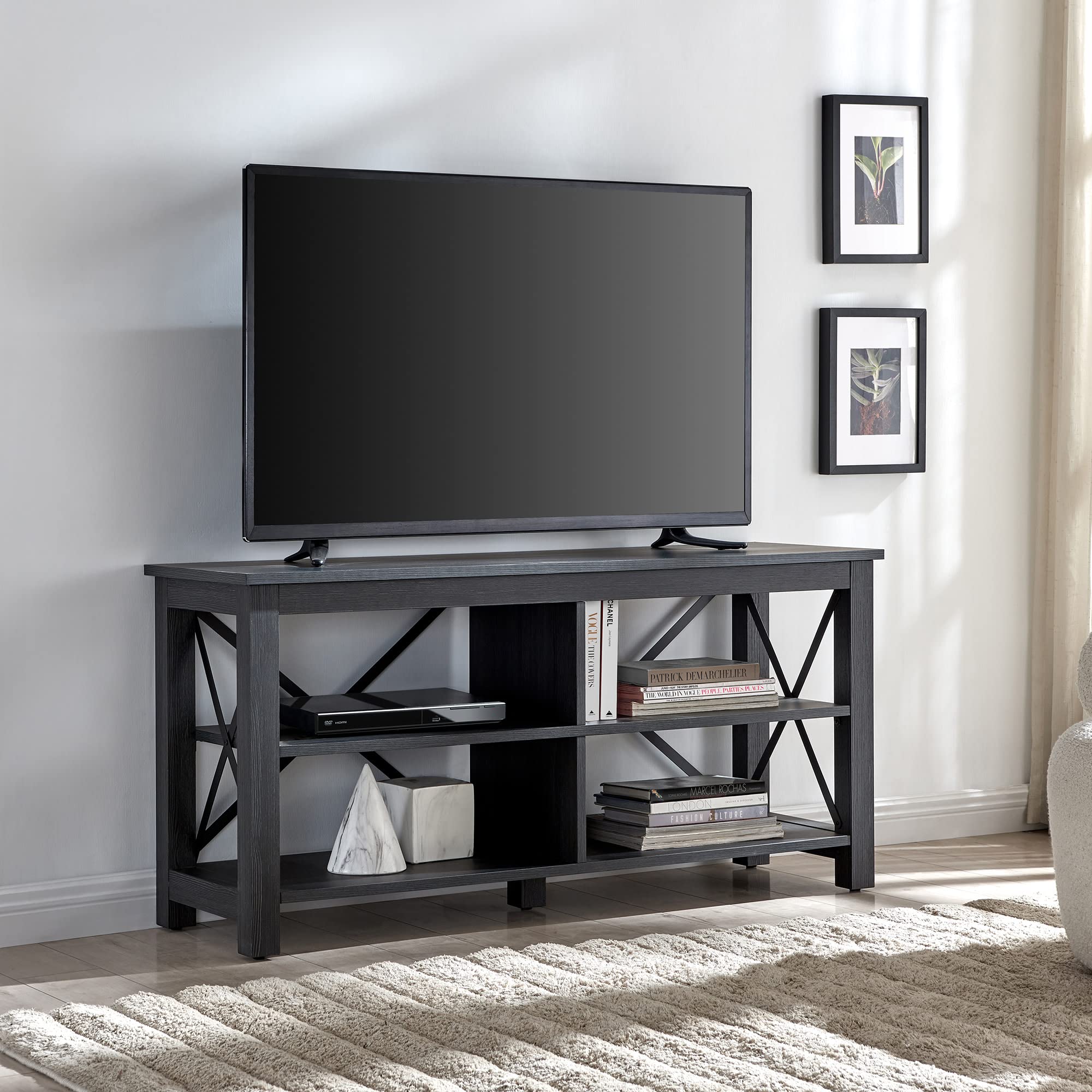 Sawyer 55 Inch TV Stand with Storage - Modern Charcoal Gray Entertainment Center for Living Room, Bedroom, or Home Theater
