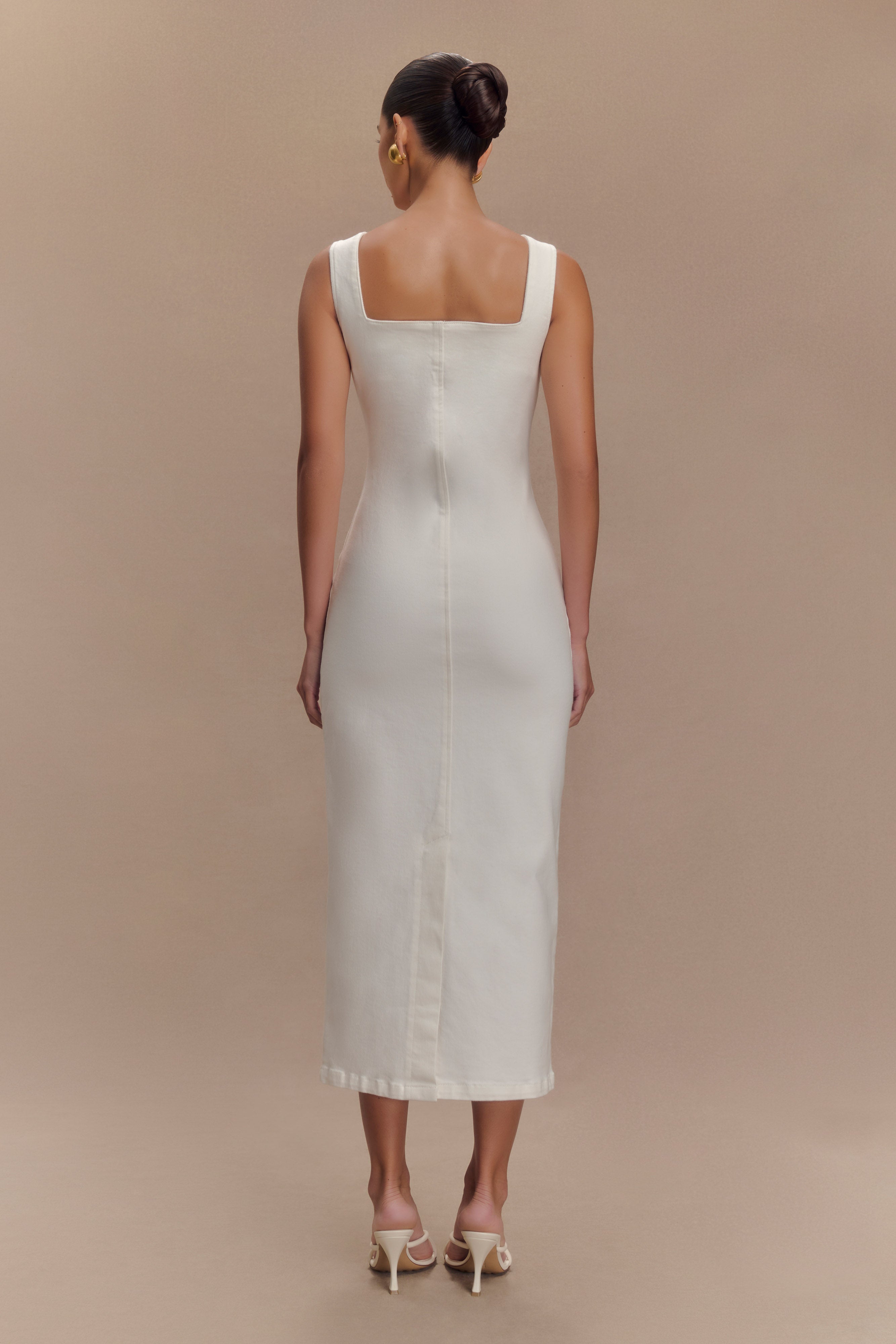 Reyna Denim Midi Dress for Women - White | Casual & Summer Style | Perfect for Brunch, Beach Outings & Date Nights
