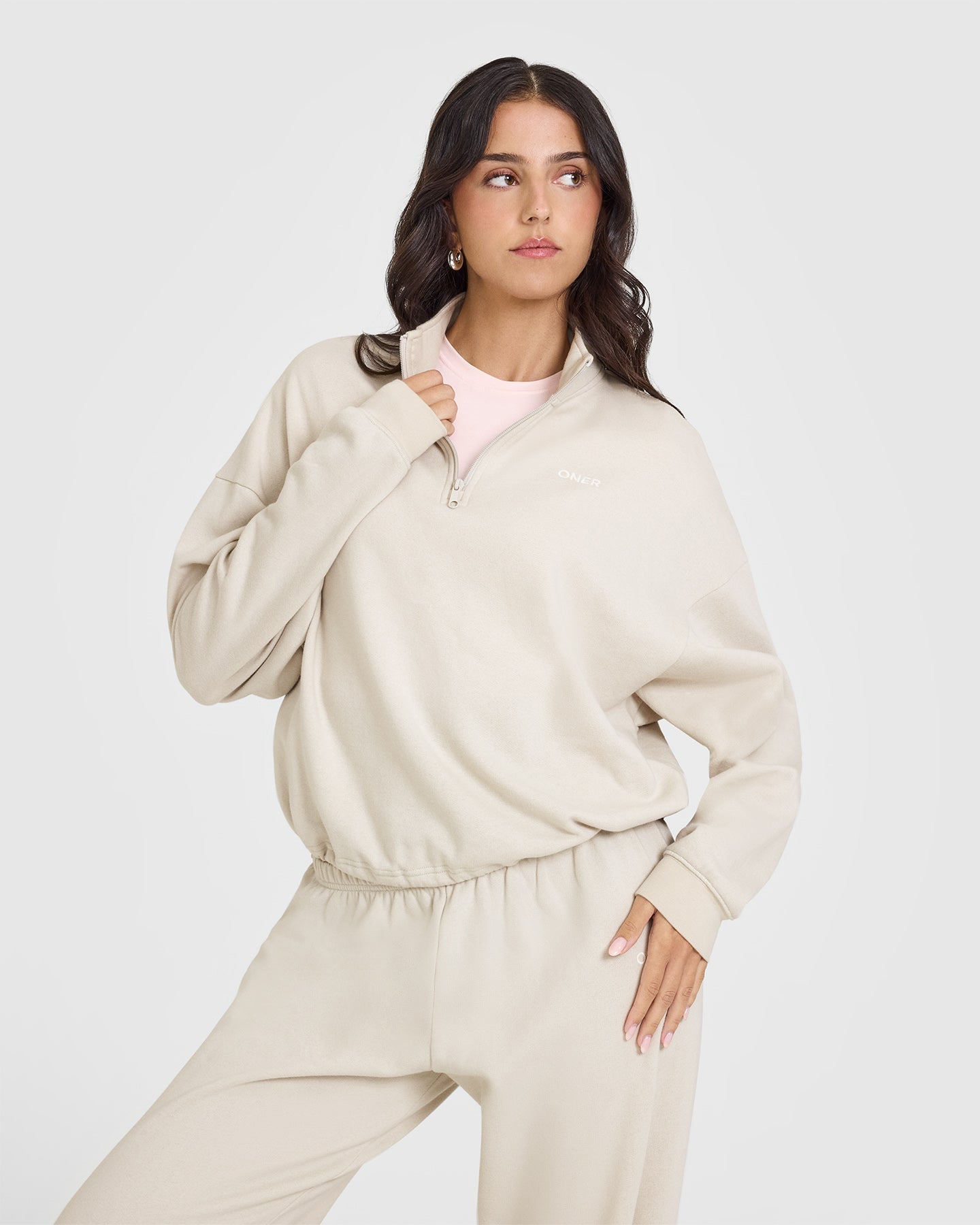 Mid Weight 1/4 Zip Sweatshirt for Men & Women | Comfortable Pullover Fleece Hoodie in Sand Color | Perfect for Outdoor Activities, Casual Wear & Layering
