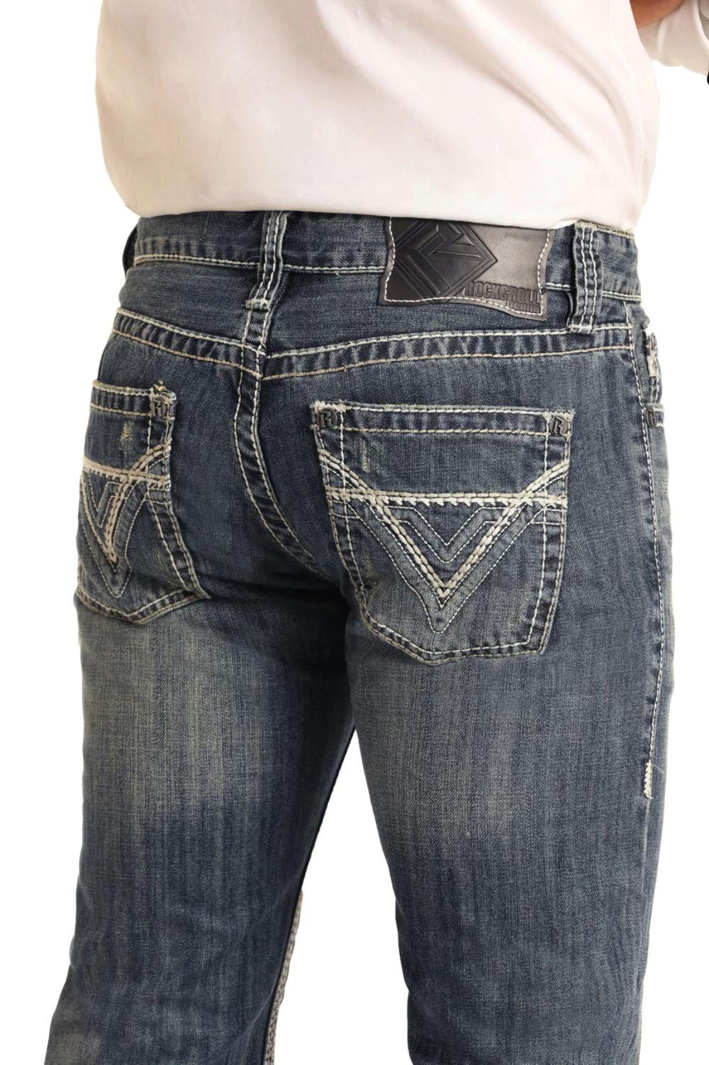 Rock & Roll Denim Men's Pistol Medium Slim Bootcut Jeans - Blue Washed Denim Pants 36W x 30L for Casual Wear & Vintage Style Outfits