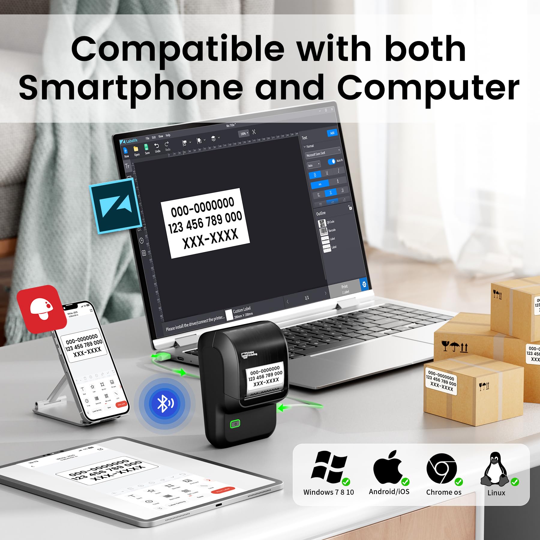 Bluetooth Label Maker Machine with Thermal Tapes - 2 Inch Portable Label Printer for Small Business | 300+ App Templates Compatible with iOS, Android & PC (Black) - Perfect for Shipping, Organizing & Inventory Management