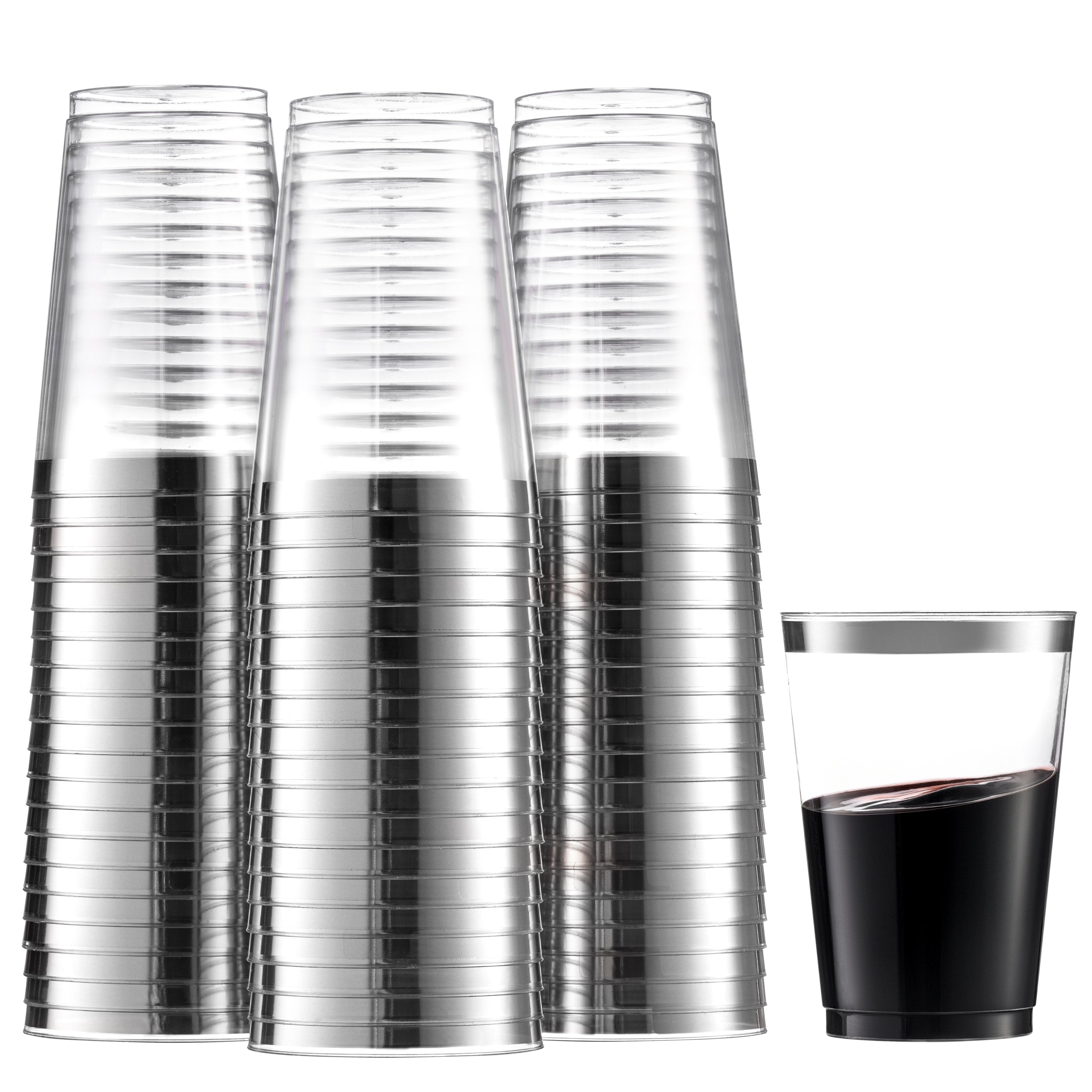 12 Oz Clear Plastic Tumblers with Silver Rim - BPA-Free Reusable Drinking Cups for Parties, Picnics, and Outdoor Events