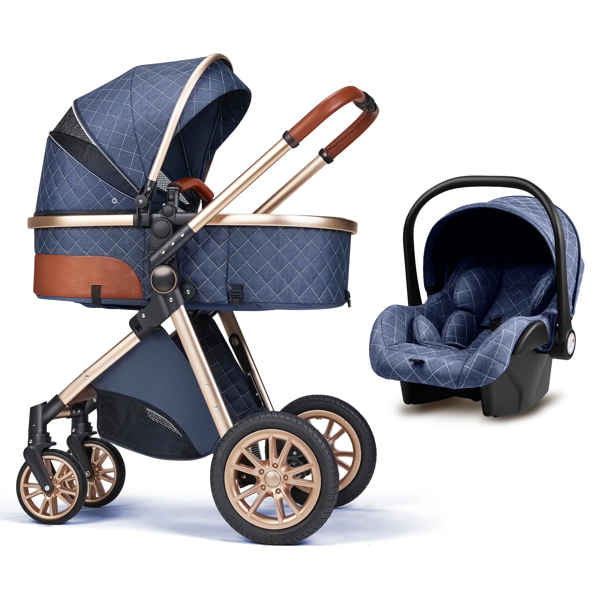 3 in 1 Baby Travel System - Lightweight Foldable Reversible Stroller with Reclining Seat for Newborn & Infant | Portable Pushchair with High Landscape View | Perfect for Shopping, Travel & Outdoor Walks (Blue)