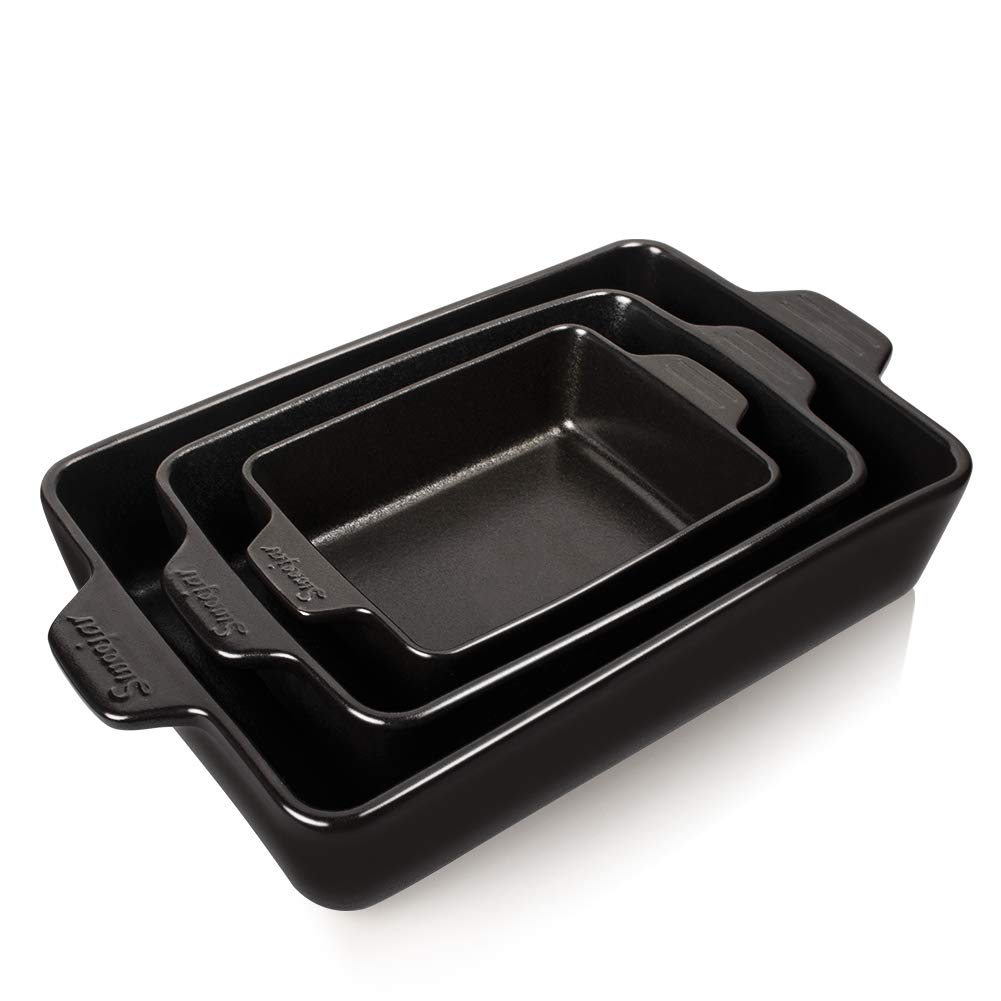 Sweejar 11.8 x 7.8 x 2.76 Inch Black Ceramic Baking Dish Set - Oven Safe Rectangular Casserole Pan for Lasagna, Cakes, Casseroles & More | Perfect for Home Cooking, Dinner Parties & Holiday Baking