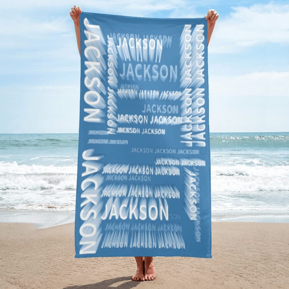 Dr.TOUGH Personalized Beach Towels with Name - Customized Large Soft Quick-Dry Towels for Adults, Kids, Couples & Family (Blue) - Perfect for Pool, Beach, Vacation & Summer Outings