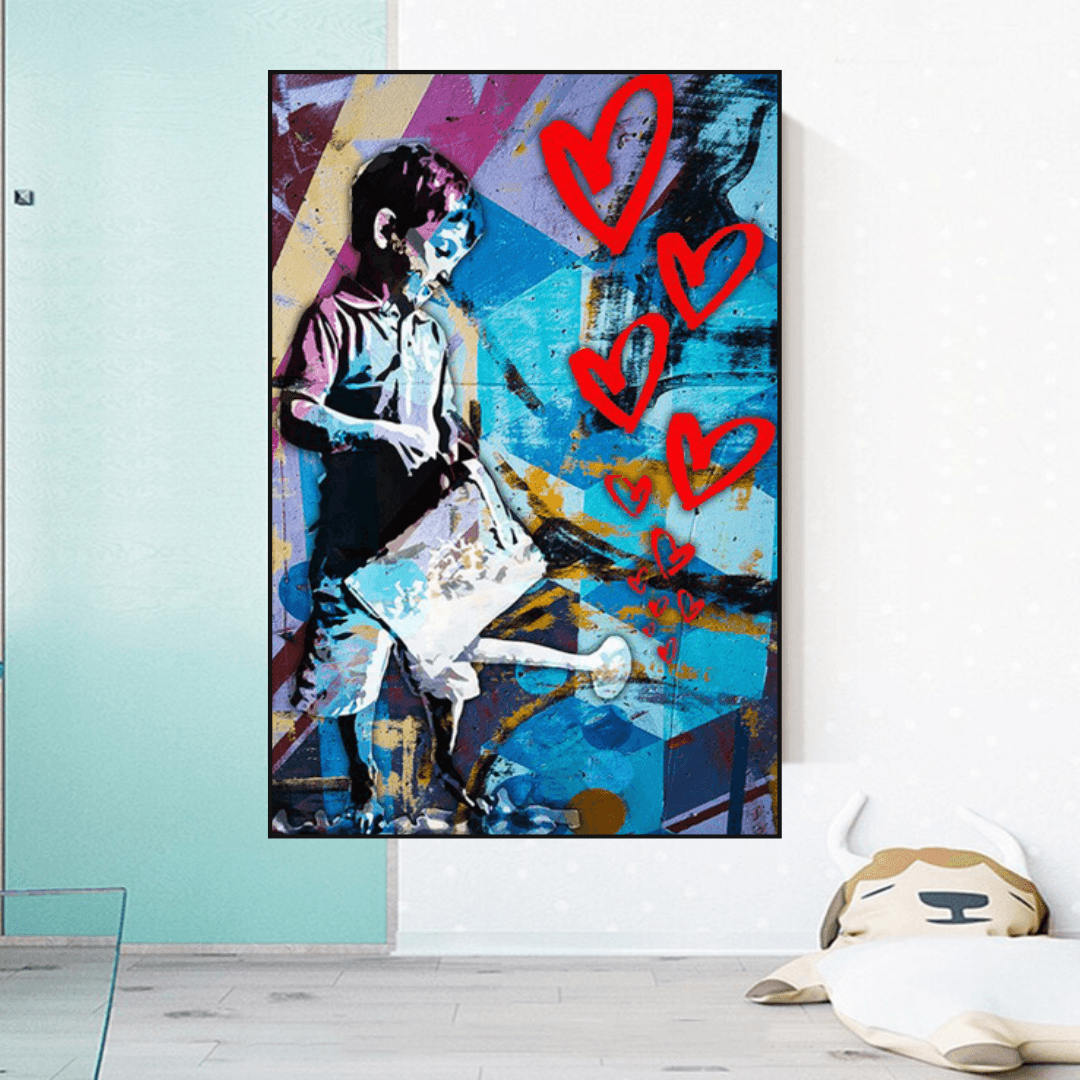 Banksy Street Art Boy Planting Love Canvas Wall Art - Modern Home Decor for Living Room, Bedroom & Office