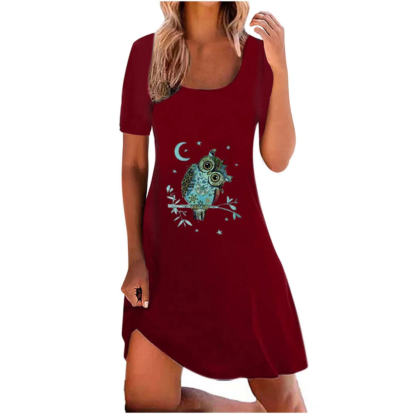 **Women's Casual Loose Flowy Mini Dress - O-Neck Short Sleeve Basic Sundress for Summer, Beach, and Daily Wear**