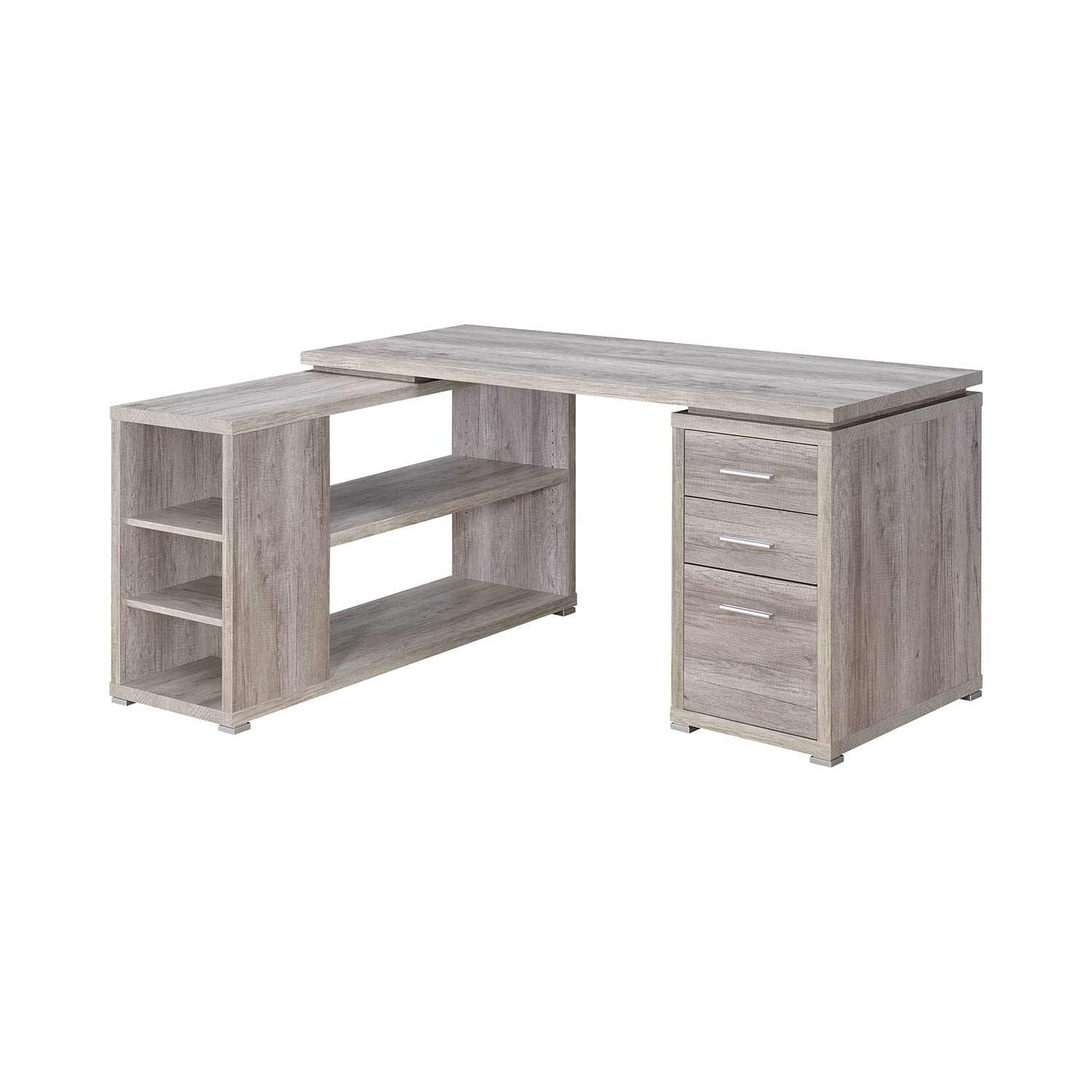 Simple Relax L-Shape Office Desk with 3 Drawers - Grey Driftwood Finish | Modern Home Office Furniture for Small Spaces, Work from Home & Study Room