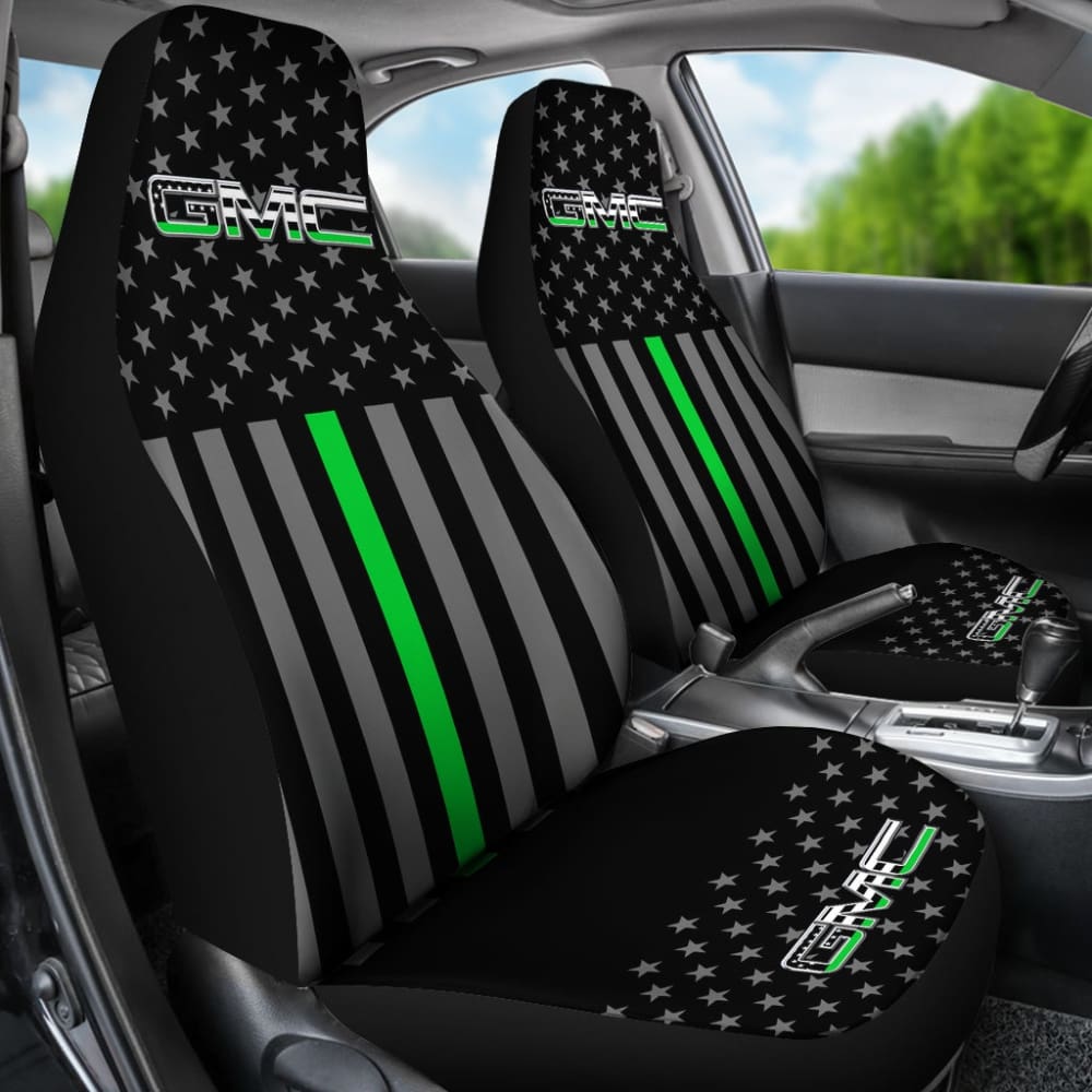 American Flag Car Seat Covers with Thin Green Line - Compatible with GMC 212601 - Patriotic Accessories for Trucks & SUVs - Perfect for Police Supporters, Veterans & Patriotic Drivers