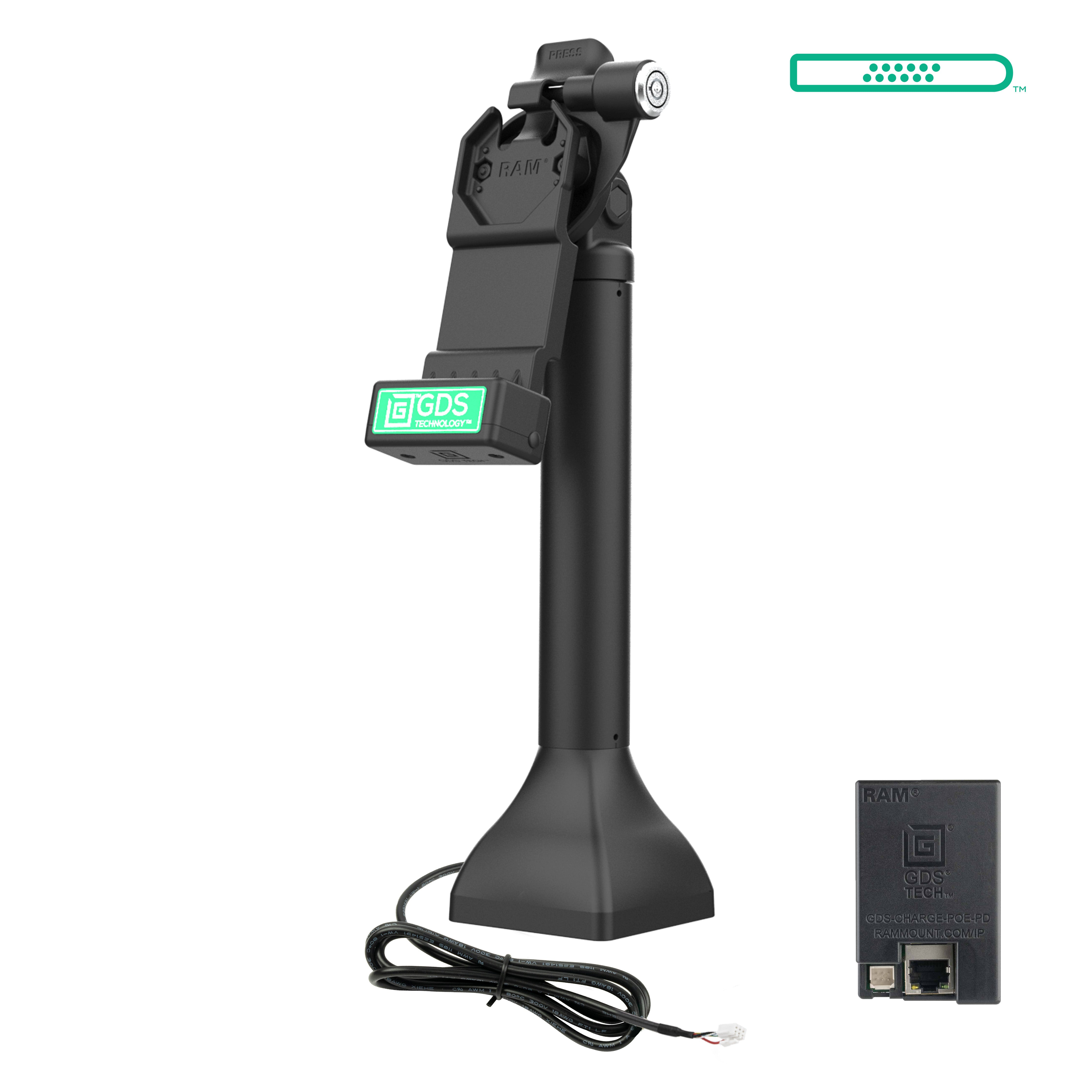 GDS® Uni Conn™ 14 Port Locking Pedestal Dock with PoE - Secure Network Connection for Outdoor/Industrial Use (RAM GDS DOCKLR D11 14 U1E) - Ideal for Marine, RV & Harsh Environment Installations