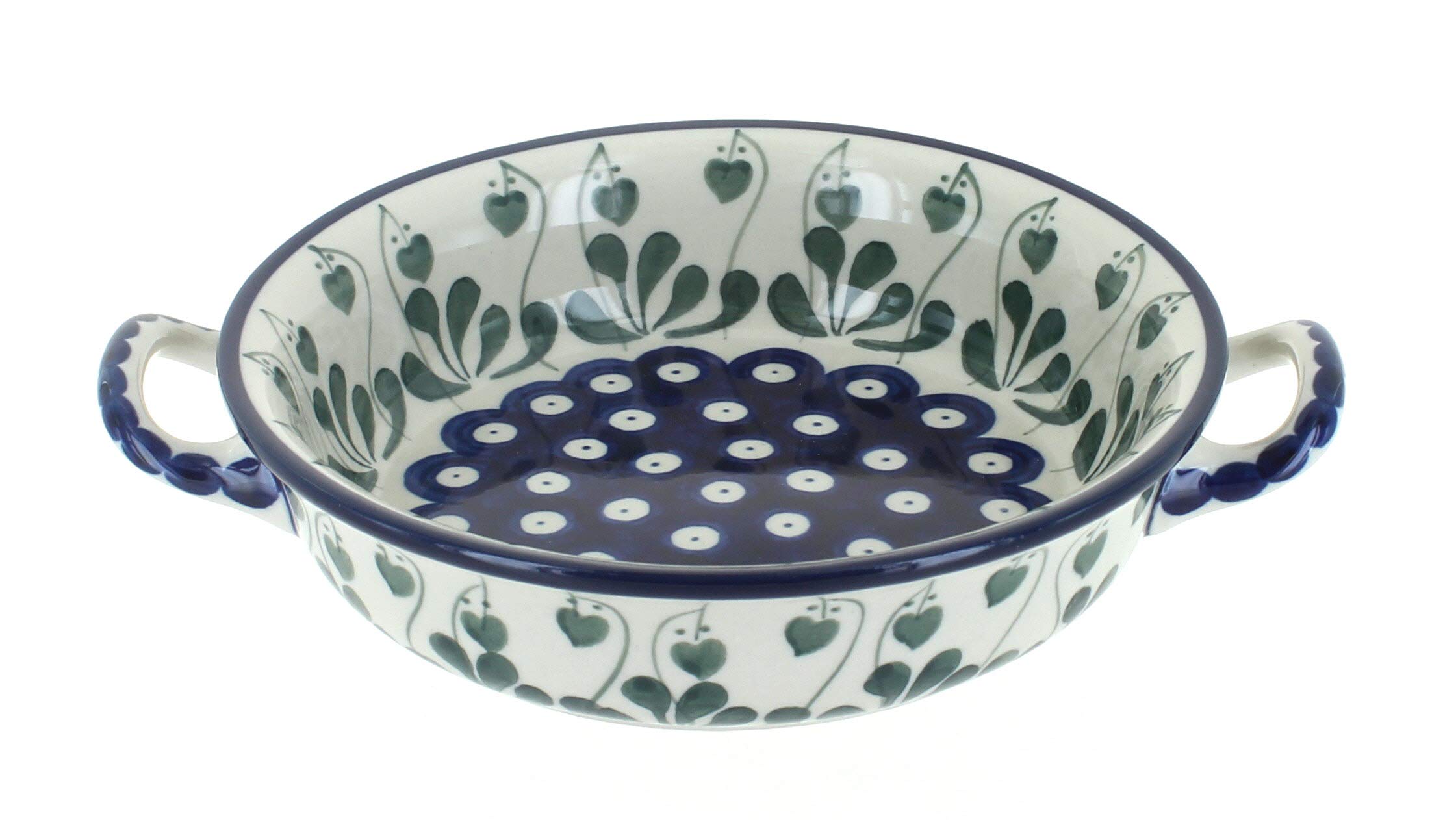 Handmade Blue Rose Polish Pottery Alyce Mini Casserole Dish with Handles - Perfect for Baking, Serving & Home Decor | Oven-Safe Stoneware for Dinner Parties & Gift Giving