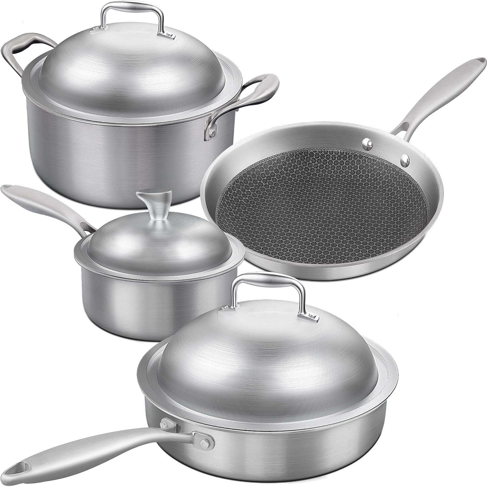 7-Piece Multiclad Pro Stainless Steel Cookware Set - Nonstick Induction Pots & Pans with Frying Pan, Skillet, Stock Pot & Sauce Pan | Oven & Dishwasher Safe | Perfect for Home Cooking, Professional Chefs & Gifts (Mother's Day, Easter Sunday, Housewarming)