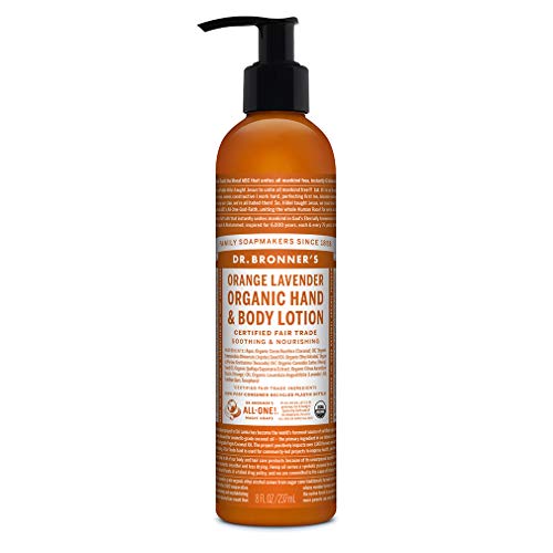 Dr. Bronner's Organic Orange Lavender Body Lotion - 8oz Certified Organic Moisturizer for Dry Skin | Soothing Hand, Face & Body Cream | Vegan, Non-GMO, Highly Emollient | Perfect for Daily Hydration & Post-Shower Care