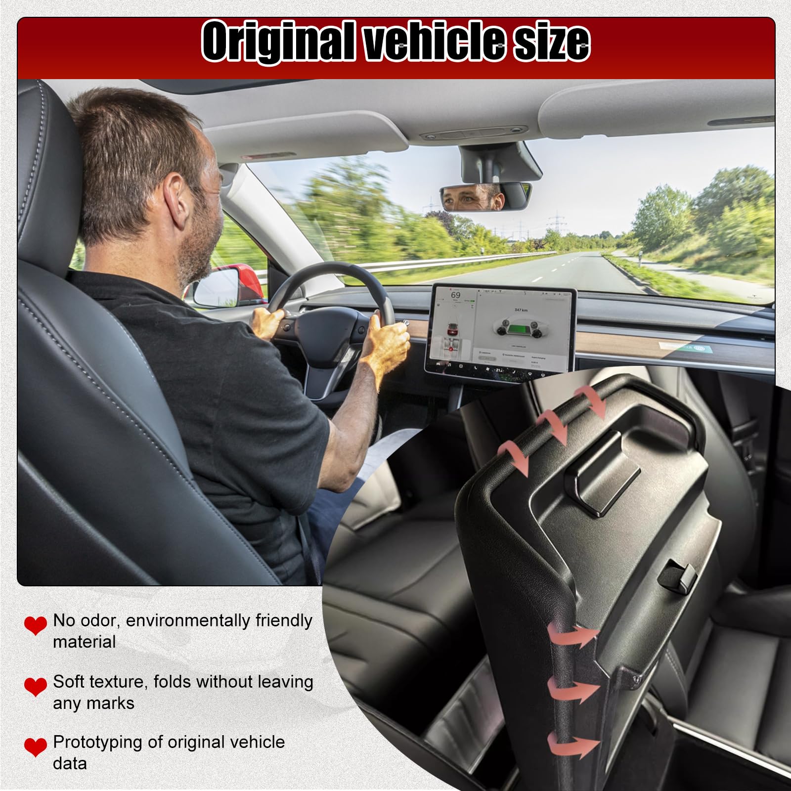 Premium Car Armrest Cover for Tesla Model 3 & Model Y (2016-2023) - Black Center Console Protector Mat | Interior Accessories for Comfort & Style | Perfect for Daily Commute & Road Trips