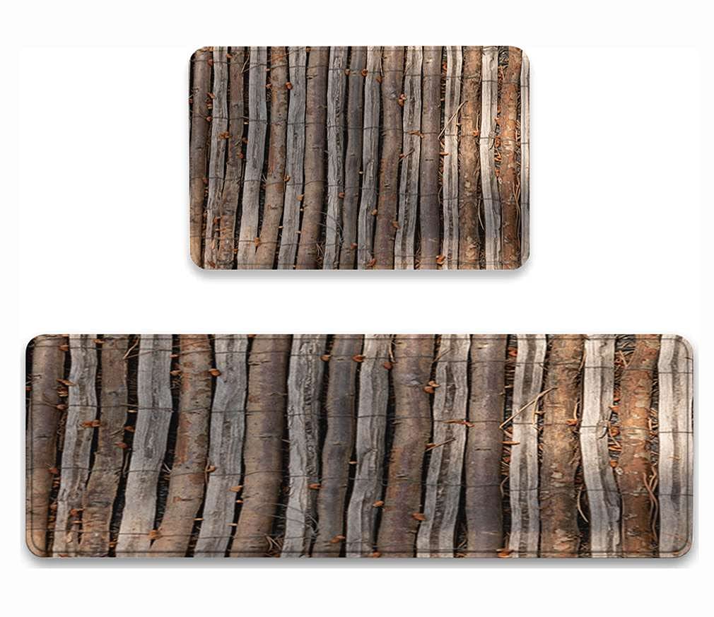 DAOLOWE 2-Piece Non-Slip Kitchen Rug Set - Abstract Wood Texture Design, Washable & Durable Floor Mats for Kitchen, Entryway, Laundry Room (17.7