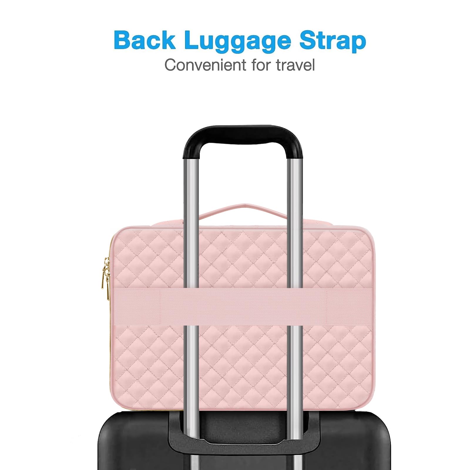 MOSISO 360 Protective Laptop Sleeve for MacBook Air 13/Pro 13-14 inch - Quilted Side Open Bag with 3 Pockets, Handle & Belt - Perfect for Work, School & Travel - Pink