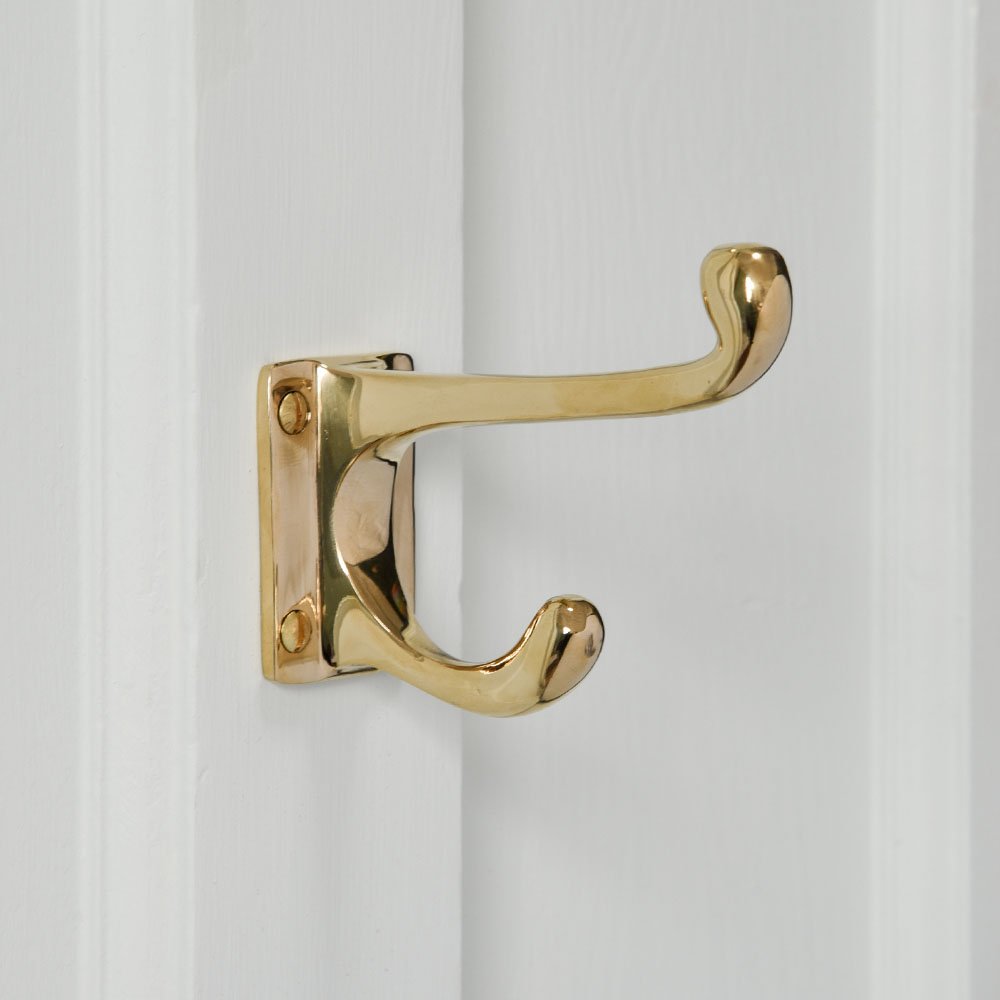 Polished Brass Double Coat Hook - Elegant & Durable Wall Hooks for Hanging Coats, Hats & Bags - Perfect for Entryway, Bedroom & Bathroom Organization