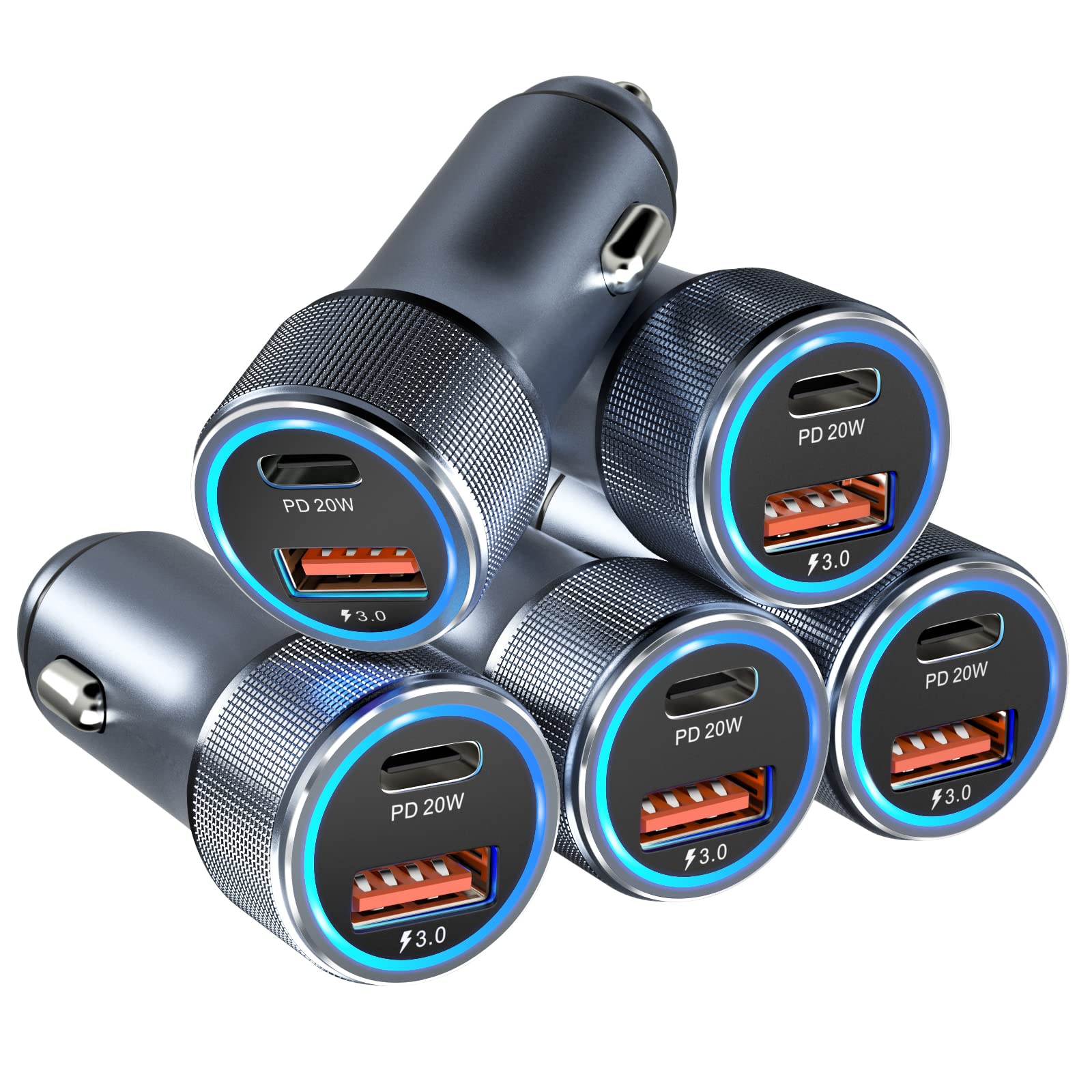 5-Pack 36W Dual USB C Car Charger Fast Charging PD QC 3.0 - Compatible with iPhone 15/14/13/12/11 Pro Max/SE, iPad, Samsung Galaxy S24/S21/S20, Google Pixel - Perfect for Road Trips & Multi-Device Charging (Grey)