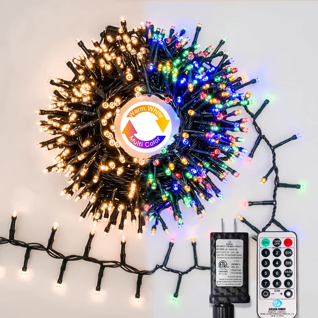 Gresonic 500 LED Color Changing Christmas Lights Outdoor - 32.5ft Waterproof Tree String Lights with Remote, 9 Modes & 3 Timing Options for Party, Home, and Holiday Decorations (Warm White & Multicolor) - Perfect for Christmas Trees, Patios, Gardens, and Indoor Festive Lighting