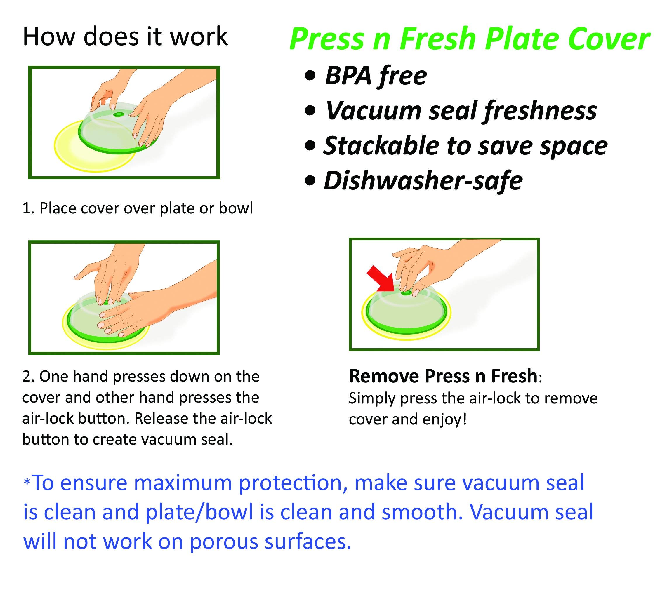 Press n Fresh Universal Vacuum Sealer Lid - Airtight Food Storage Container Cover for 9 & 7 Inch Plates (Green) | Stackable, Dishwasher Safe, BPA Free | Perfect for Meal Prep, Leftovers & Refrigerator Organization