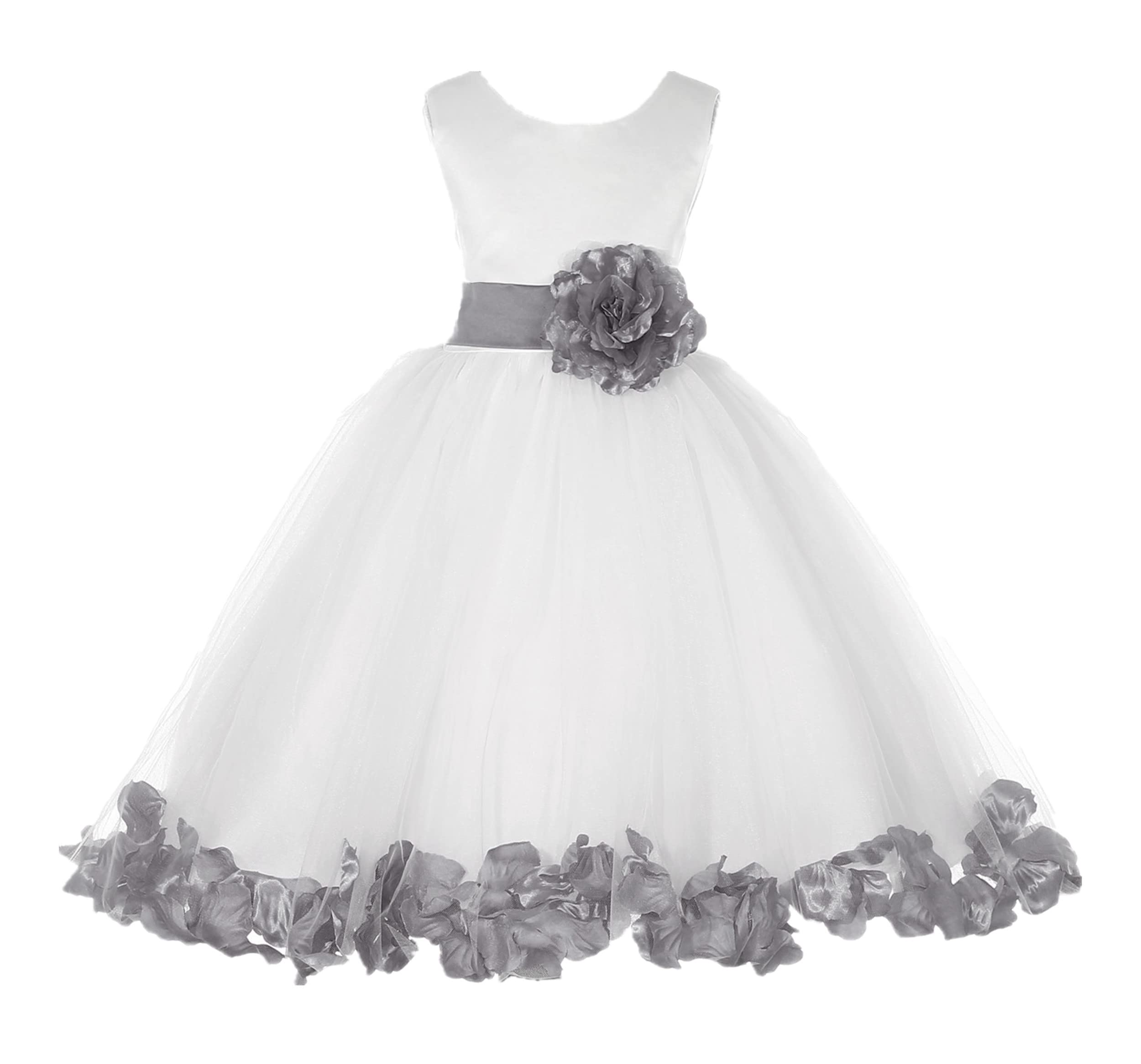 White Tulle Rose Petals Flower Girl Dress - Elegant Christening Gown 302T for Weddings, Baptisms & Special Occasions