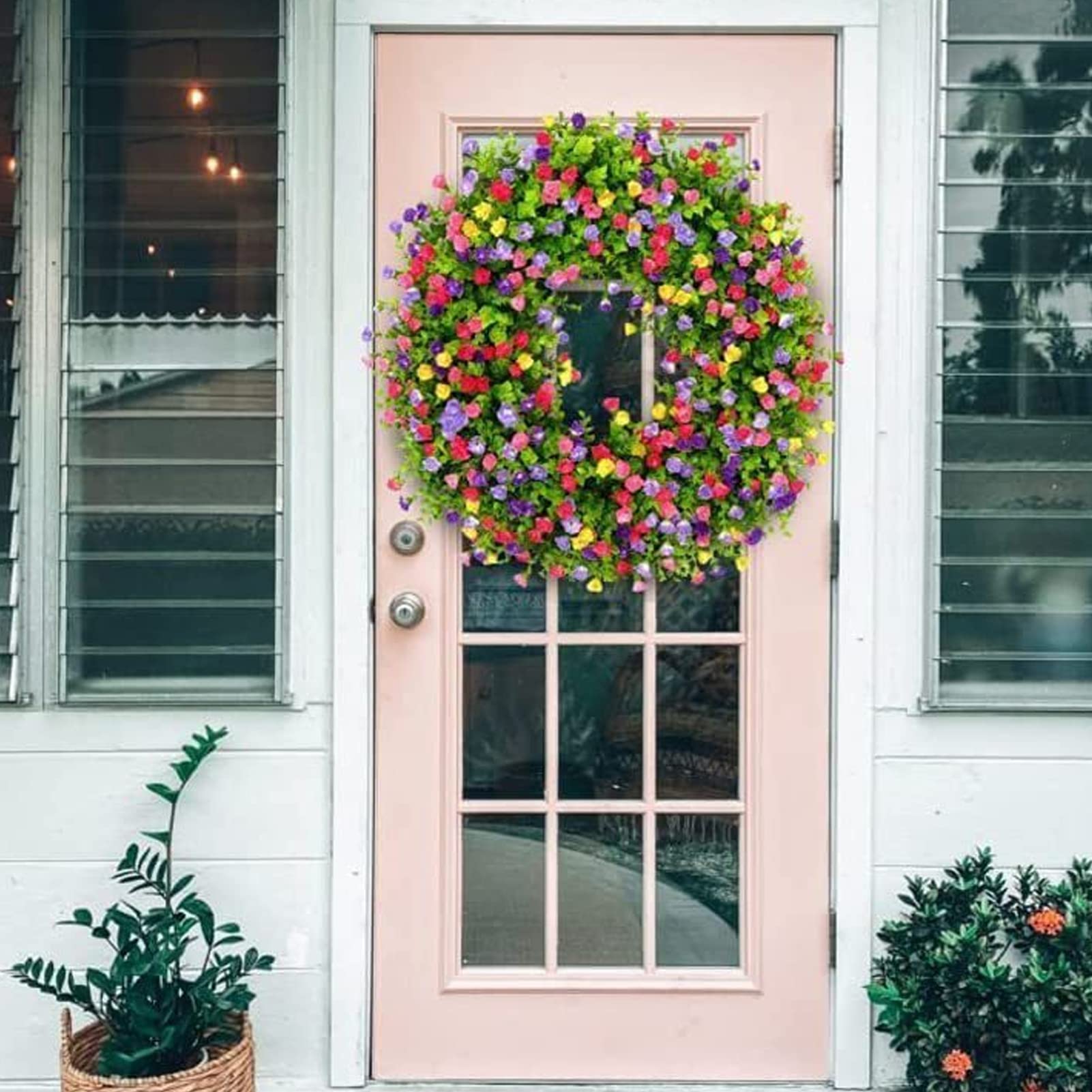 Colorful Artificial Gypsophila Flower Wreath - 35cm Decorative Door Garland for Wedding, Home, Farmhouse & Party Decor | Perfect for Front Door, Wall Hanging, and Seasonal Celebrations
