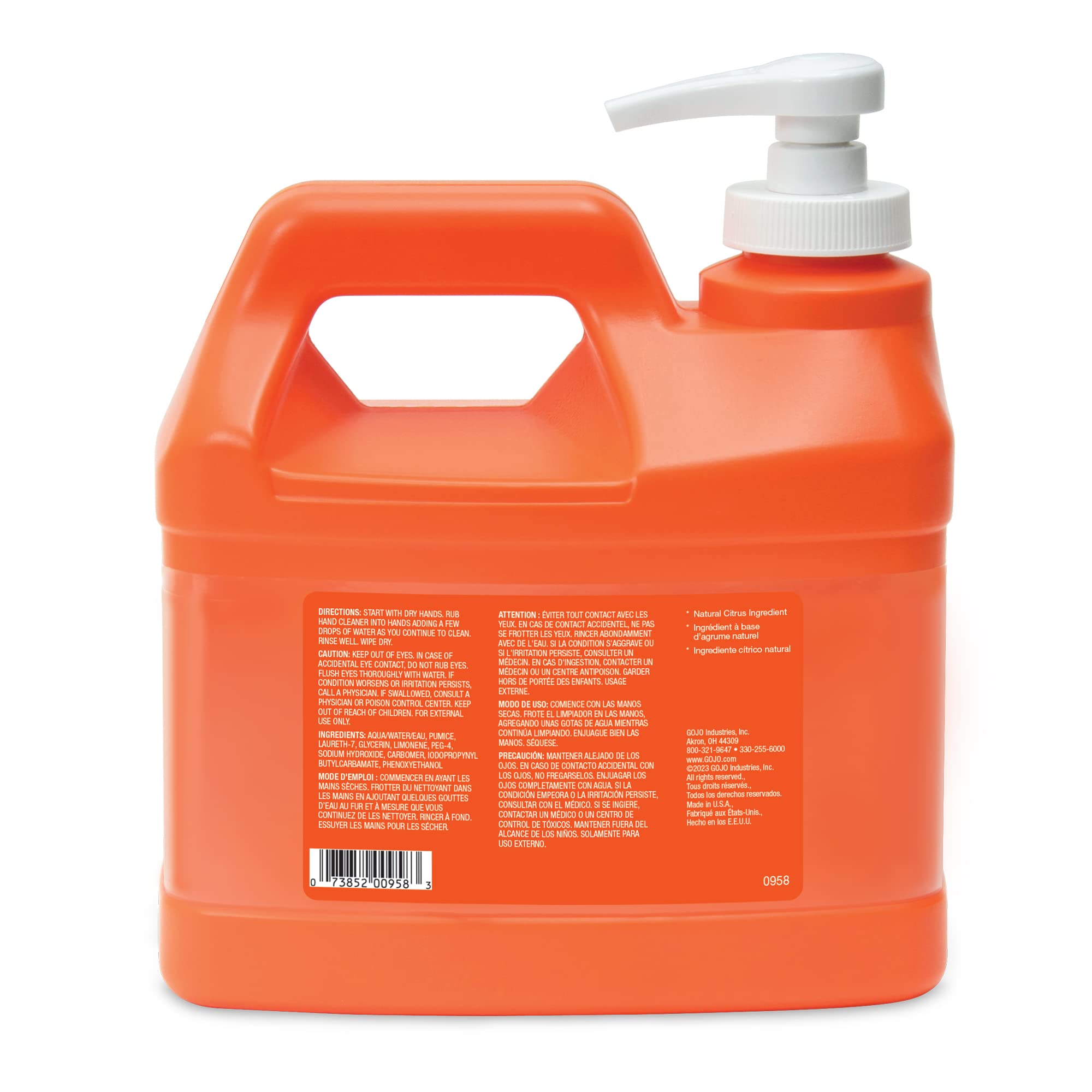 GOJO NATURAL ORANGE Pumice Hand Cleaner - 1/2 Gallon Fast-Acting Lotion with Pumice in Pump Bottle (Pack of 1) - Ideal for Mechanics, Gardeners & DIY Enthusiasts - 0958-04