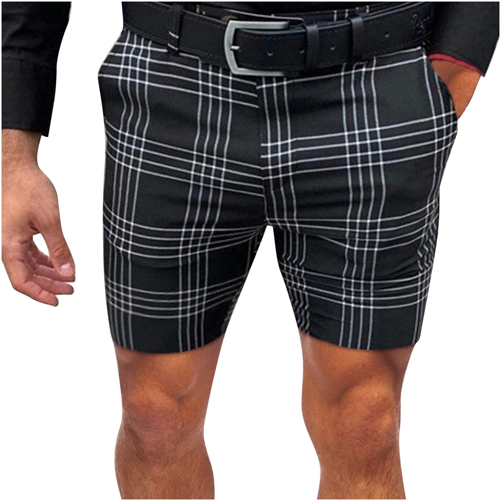 Men's Casual Plaid Flat-Front Skinny Dress Pants - Business Office & Workout Shorts with Pockets | Perfect for Work, Gym & Outdoor Activities