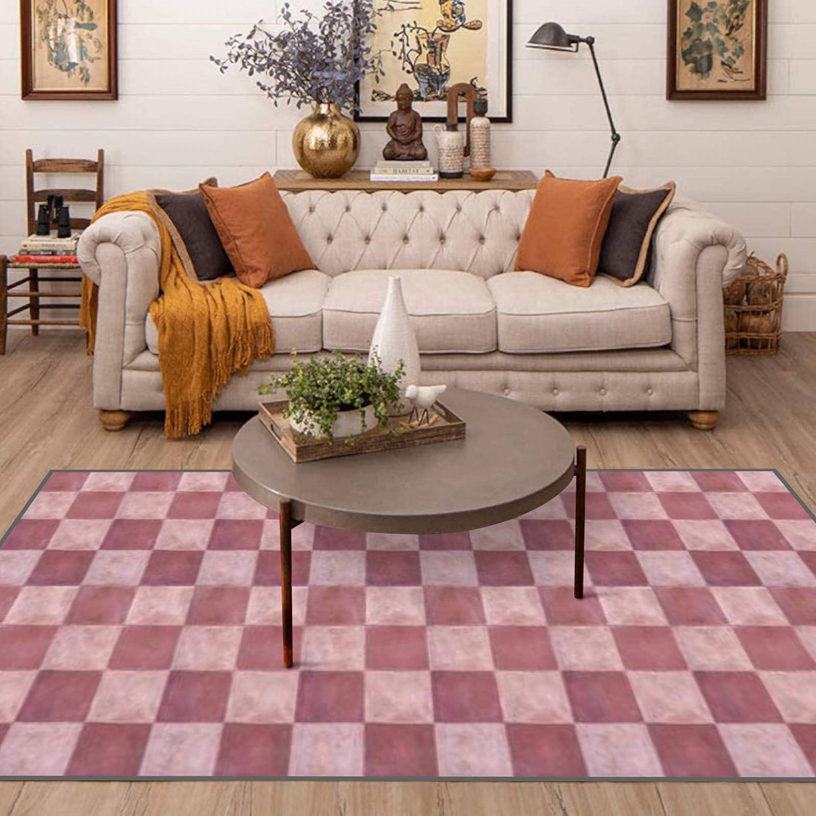 Non-Slip Vintage Terracotta Area Rug - Retro Floor Runner with Old Tiles Texture - Perfect for Living Room Decor, Yoga Mat, Playmat & Indoor/Outdoor Use - Ideal for Patio, Door Entry & Home Decor