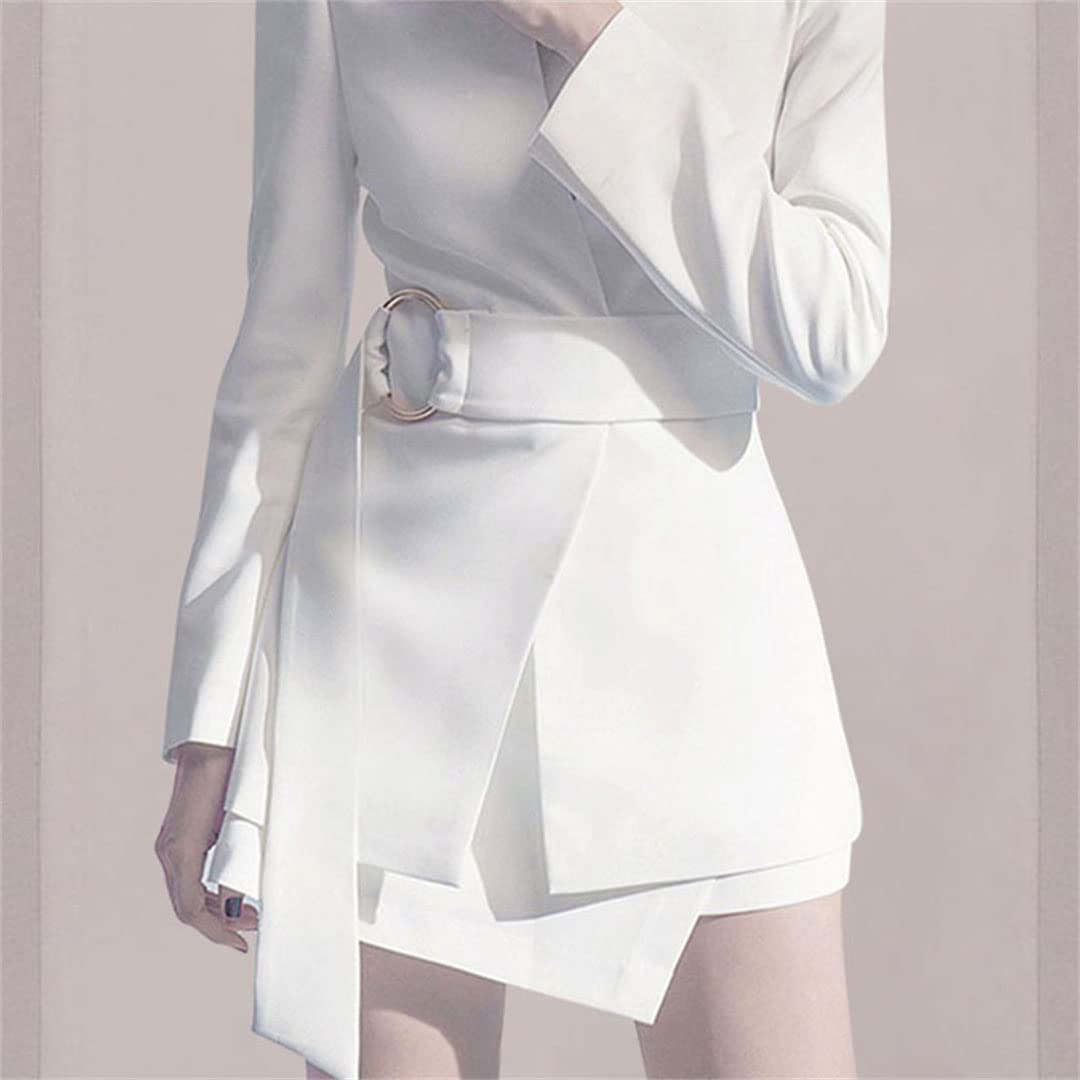 Women's Asymmetrical Blazer Dress with Belt - Long Sleeve Suit Jacket & Skirt 2-Piece Set for Fall/Winter Office Wear, Business Casual Outfits, and Special Occasions