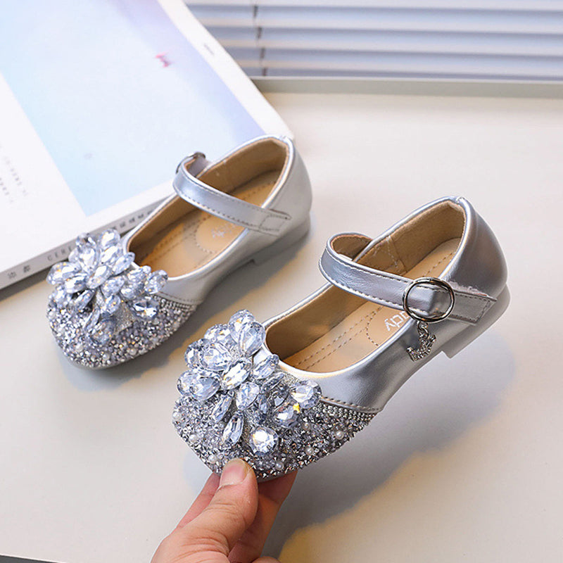 Sparkly Rhinestone Bow Princess Shoes for Girls - Elegant Crystal Party Shoes for Autumn & Winter - Perfect for Weddings, Pageants, and Special Occasions