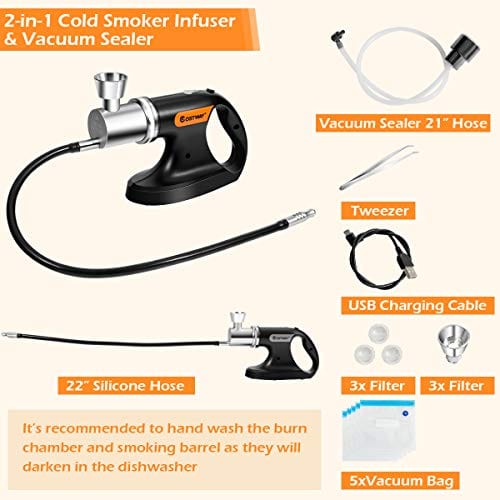 COSTWAY 2-in-1 Food Smoker Gun with USB Charging | Handheld Cold Smoking Infuser & Vacuum Sealer | 3 Modes for Cocktails, Cheese & Meat Smoking | Perfect for Home BBQ, Bartending & Gourmet Cooking