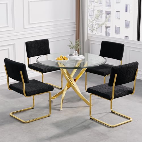 36” Gold Table With 4 Black＆gold Chair