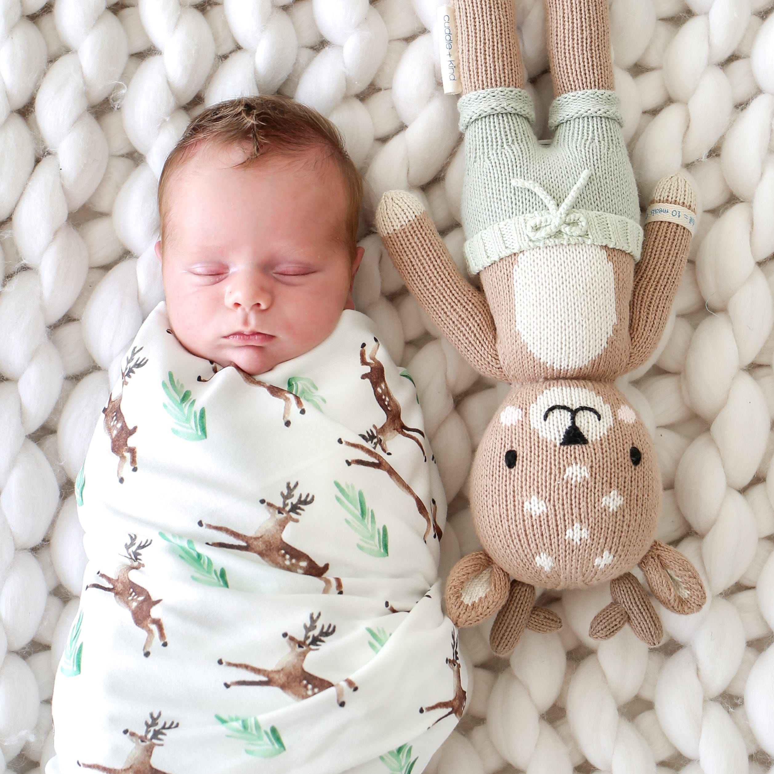 Cuddle+Kind Elliott the Fawn Plush Toy - Hand-Knit Organic Cotton Stuffed Animal for Kids & Babies | Perfect for Nursery Decor, Baby Shower Gifts & Cuddling Comfort