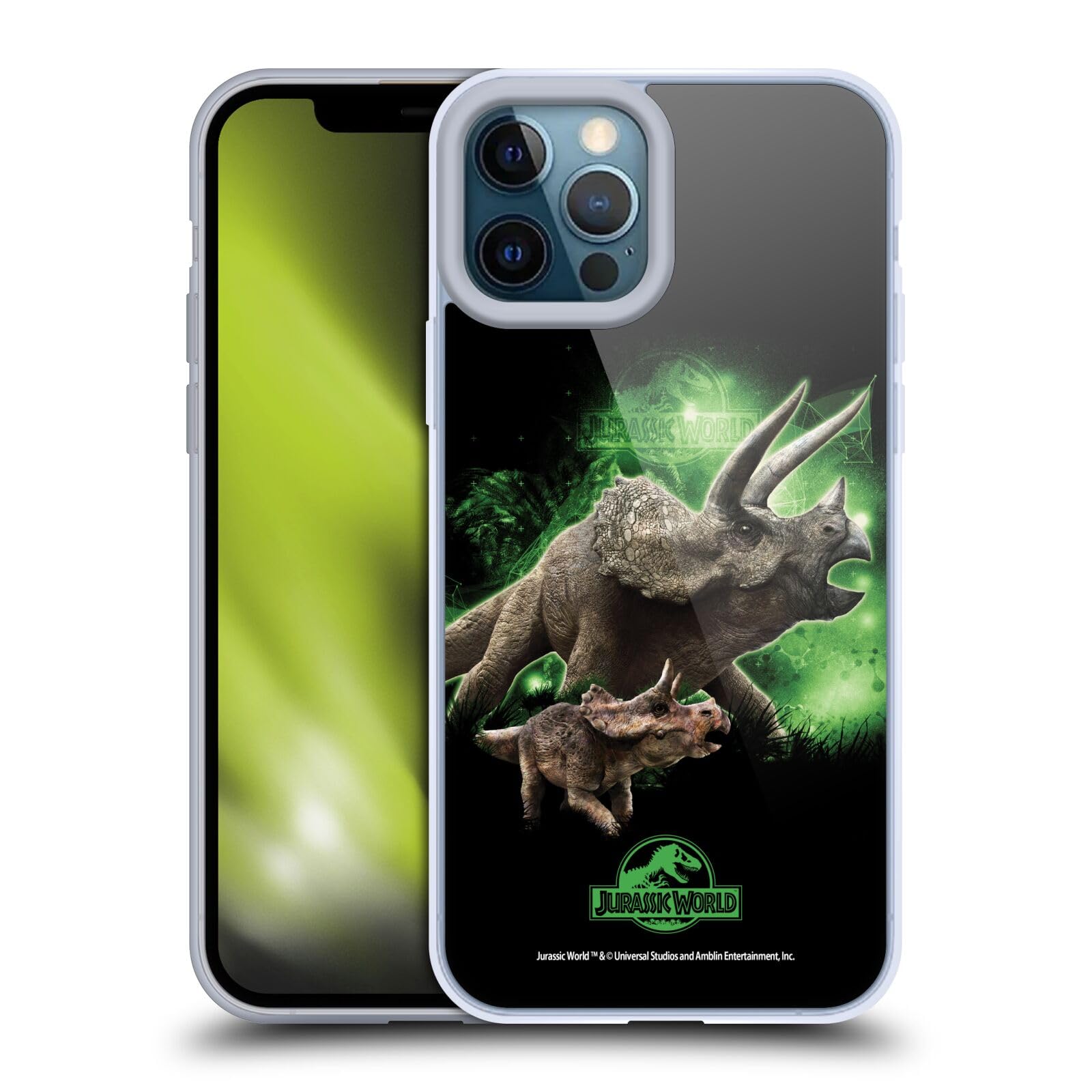 Official Jurassic World Triceratops Soft Gel Phone Case for iPhone 12 Pro Max - Durable Protective Cover with Licensed Key Art - Perfect for Movie Fans, Everyday Use & Gift Giving