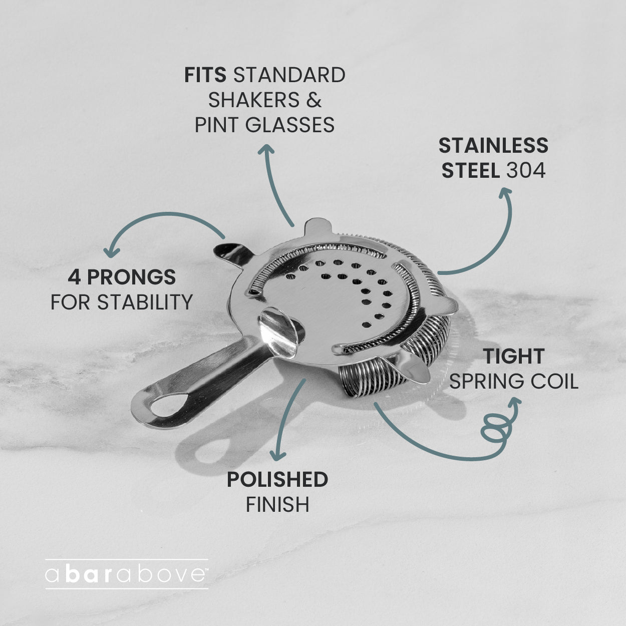 Premium 4-Prong Hawthorne Cocktail Strainer - Black Bar Tool for Mixing & Serving Classic Cocktails - Perfect for Home Bars, Bartending & Professional Use