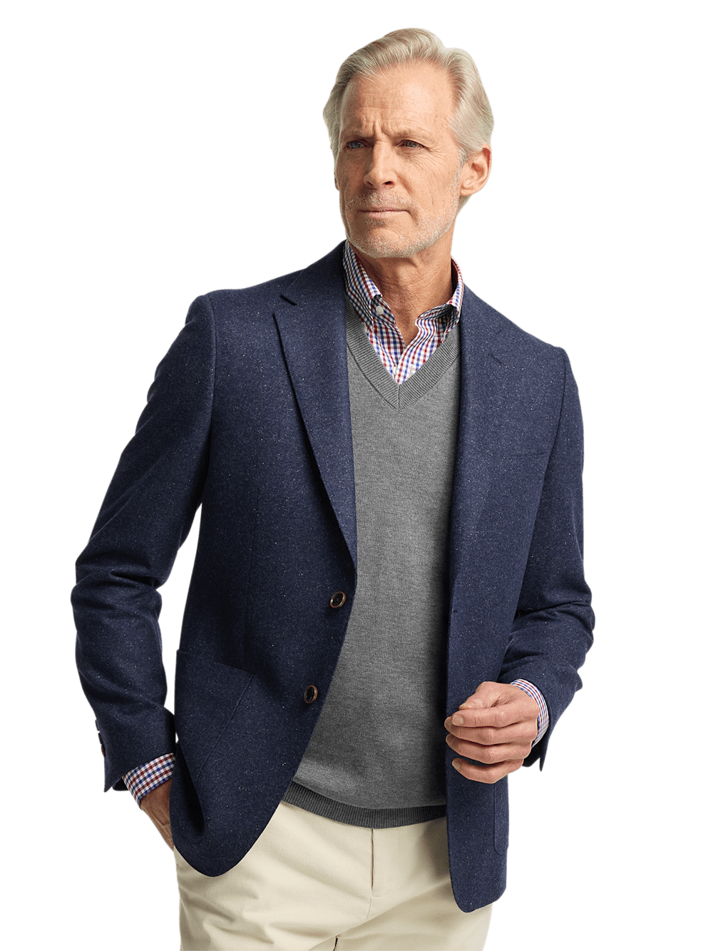 Premium Wool Blend Donegal Single Breasted Notch Lapel Blazer - Navy Blue | Business Casual & Formal Wear for Men | Office, Wedding & Special Occasions
