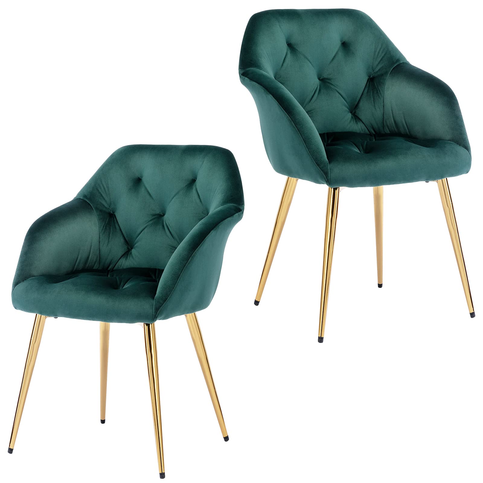 ZhengHao Velvet Accent Chairs Set of 2 - Mid Century Modern Tufted Upholstered Armchairs with Gold Metal Legs, Retro Lounge Chairs for Living Room, Bedroom & Vanity (Dark Green) | Perfect for Cozy Reading Nooks, Chic Home Offices & Elegant Sitting Areas