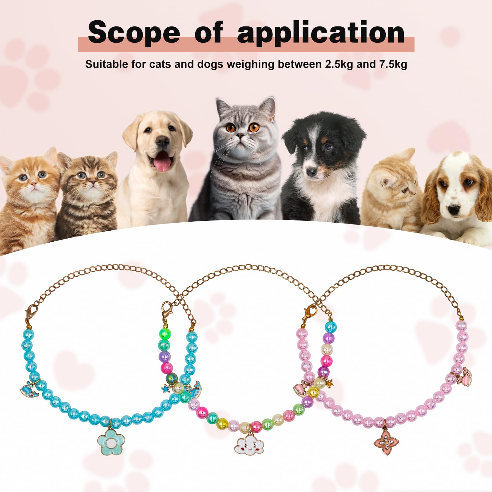 3PCS Handmade Beaded Pet Necklace - Adjustable Dog & Cat Collar with Colorful Beads for Daily Wear & Special Occasions