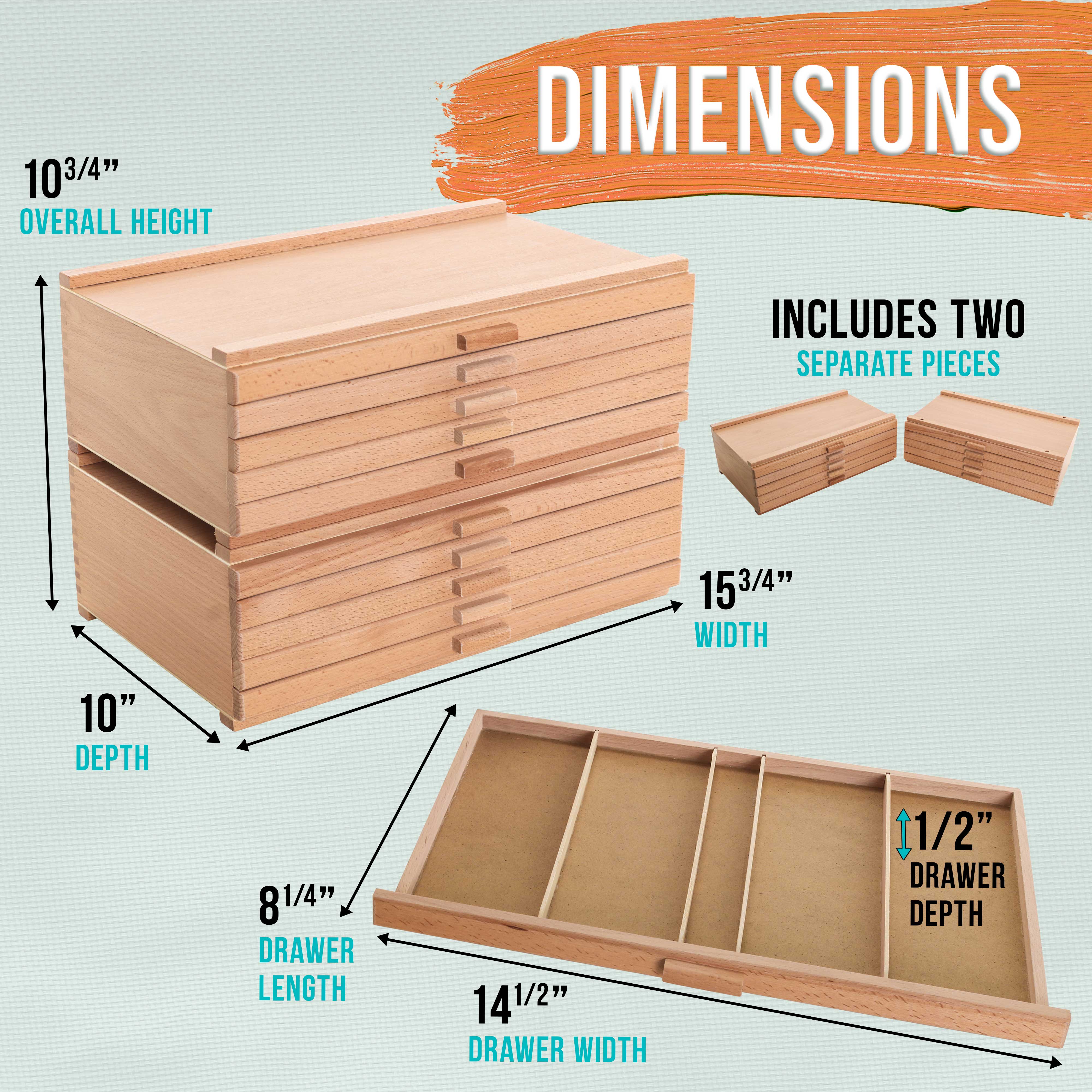 10-Drawer Stackable Wooden Art Supply Organizer - Elm Hardwood Storage Box for Pastels, Pens, Markers & Pencils - 5 Compartments per Drawer - Perfect for Artists, Students & Craft Rooms