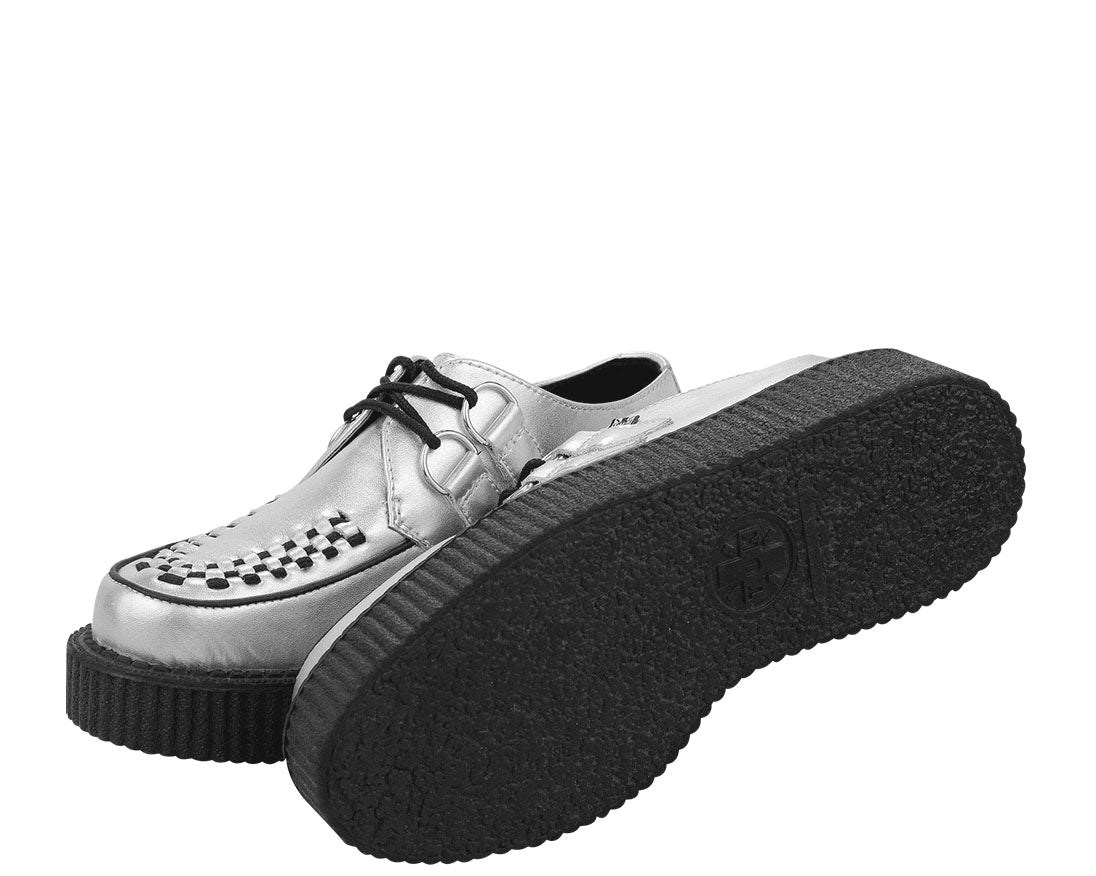 T.U.K Silver Metallic Round Viva Low Creeper Shoes - Punk Rock Fashion for Women & Men | Perfect for Concerts, Parties & Everyday Wear