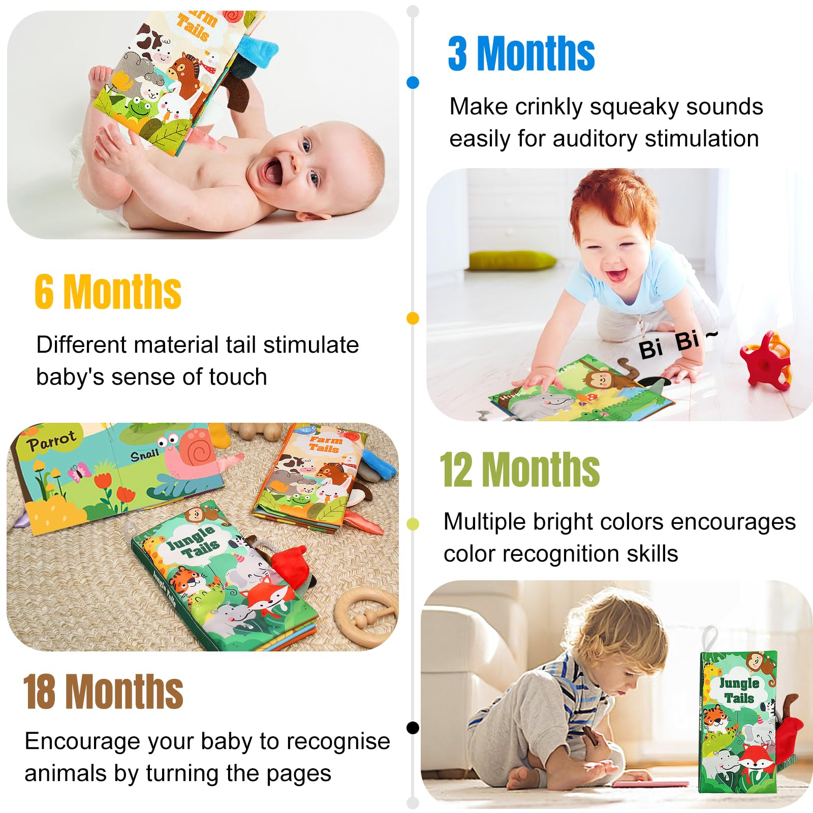 2 PCS High Contrast Baby Toys for 0-6 Months, 3D Animal Tails Sensory Books for Brain Development, Soft Montessori Visual Stimulation Toys, Perfect Gift for Newborns, Nursery & Playtime Essentials