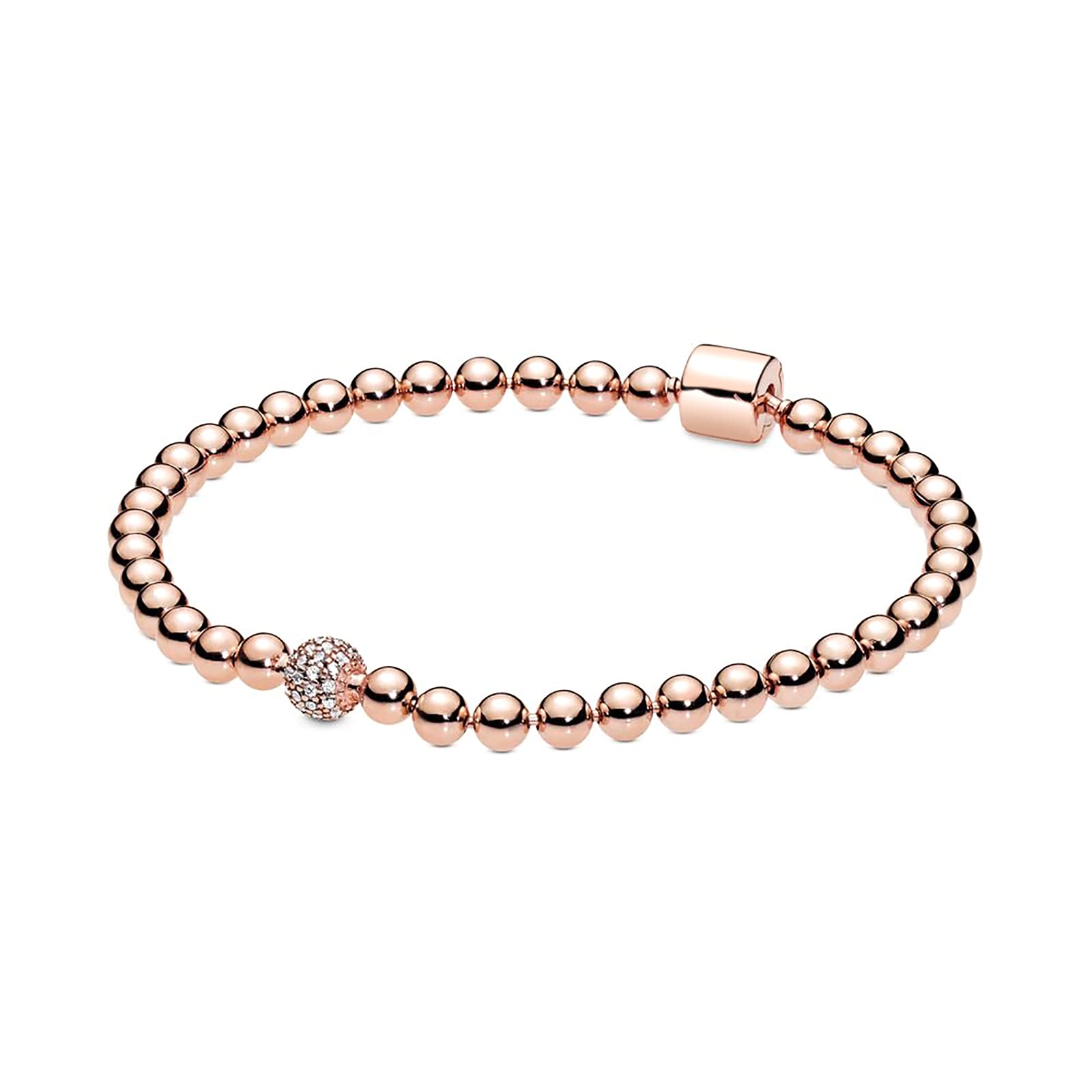 Rose Gold Beaded Bracelets for Women - 925 Sterling Silver Bangle with Pave Cubic Zirconia, Elegant Birthday Gift Jewelry, 21cm/8.3 Inches - Perfect for Weddings, Parties & Everyday Wear