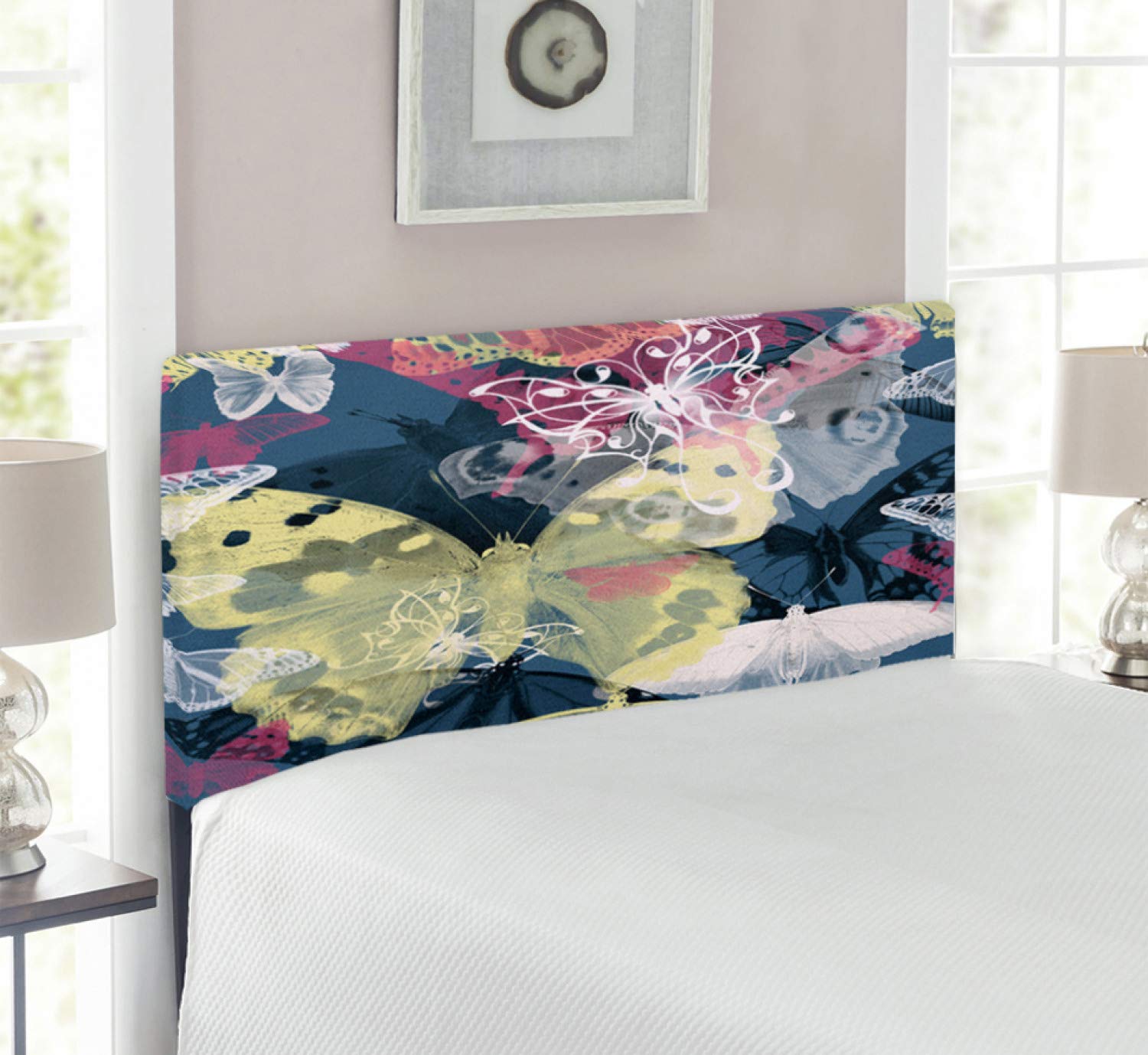 Ambesonne Abstract Butterfly Headboard - Hand Drawn Spring Wildlife Design, Upholstered Decorative Metal Bed Frame with Memory Foam, Twin Size Multicolor Headboard for Bedroom Decor | Perfect for Kids Rooms, Guest Bedrooms & Bohemian Style Homes