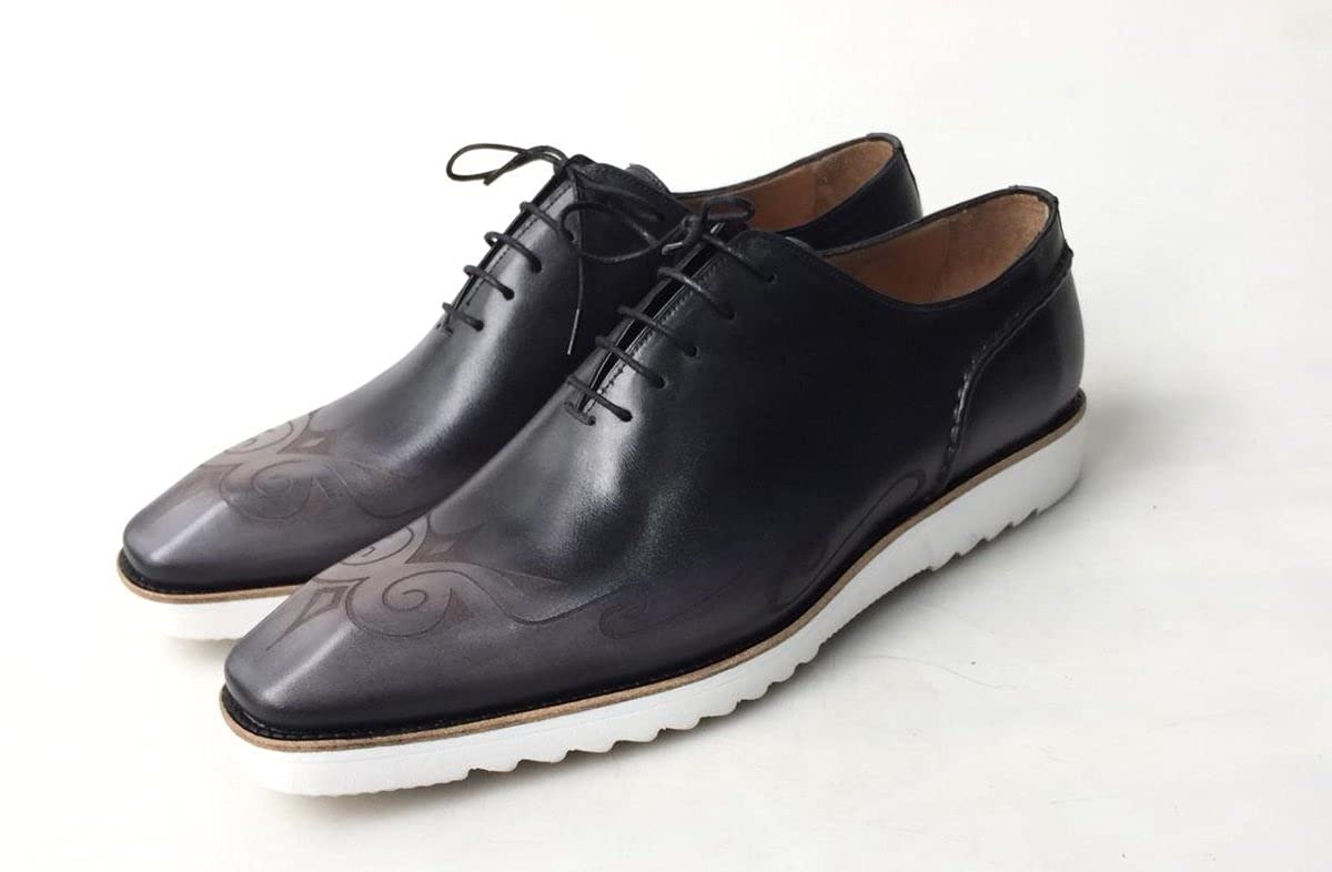Premium TucciPolo Men's Italian Calfskin Leather Oxford Sneakers - Handcrafted Black Dress Casual Shoes for Business & Evening Wear | Comfortable & Stylish Footwear for Office, Weddings & Special Occasions