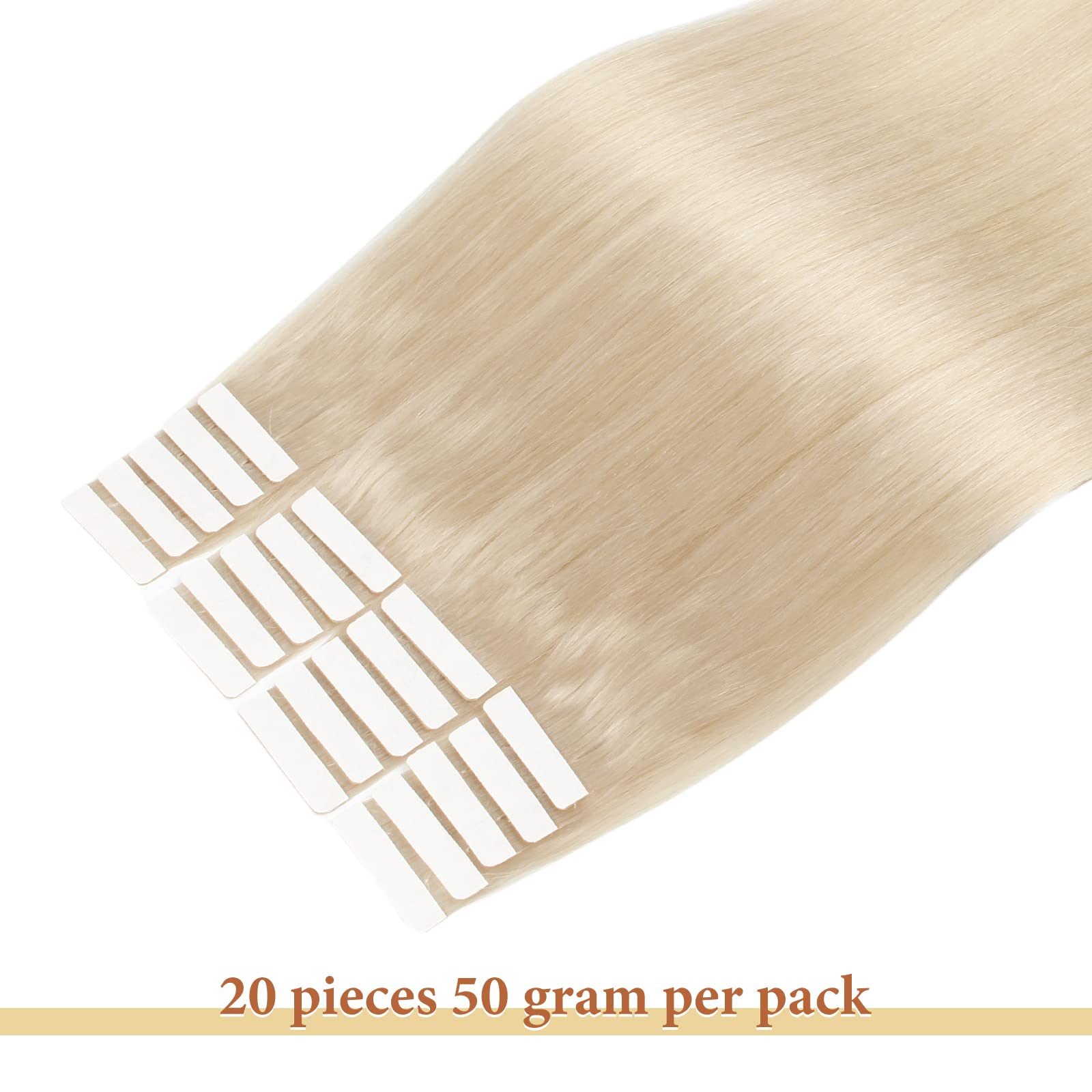 22 Inch 20-Piece 50g Platinum Blonde Human Hair Extensions - Silky Straight Remy Hair with Skin Weft for Seamless Blending | Perfect for Parties, Weddings & Daily Styling