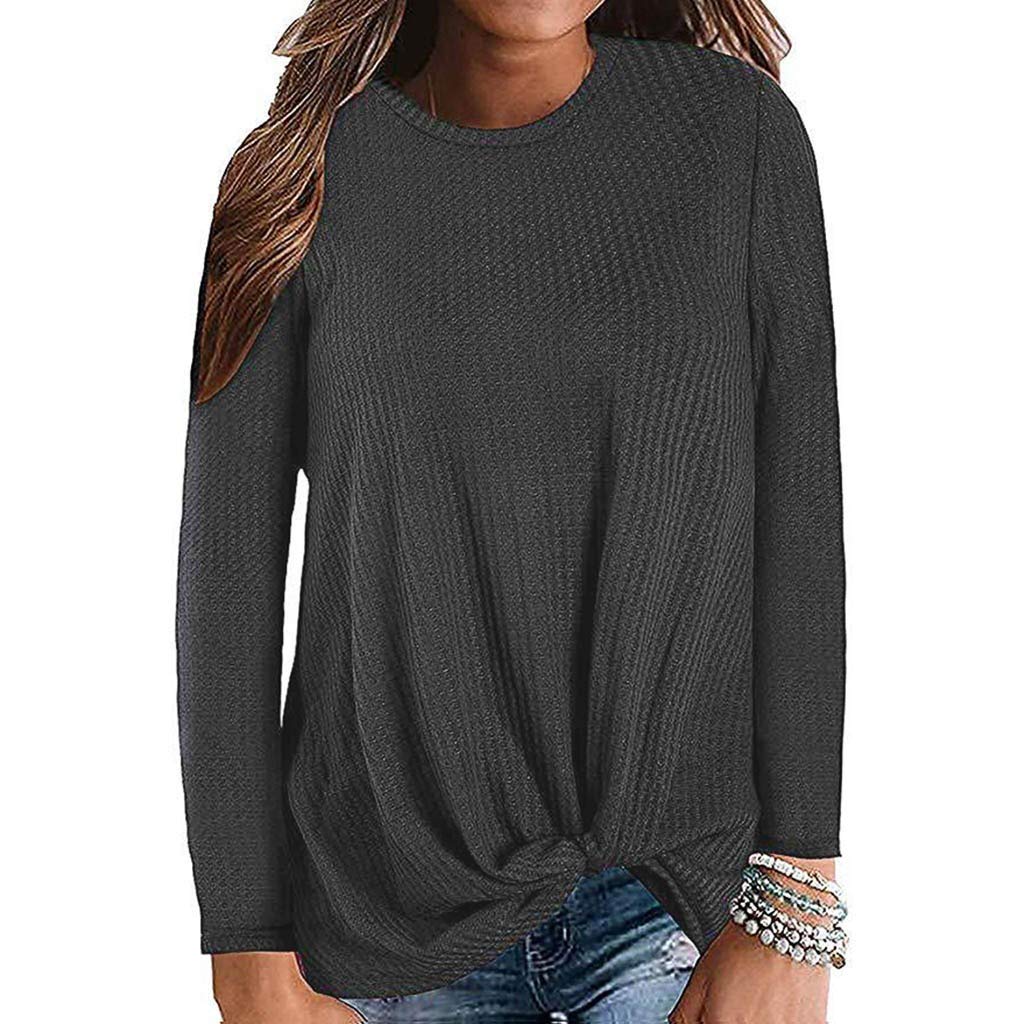 ZEFOTIM Women's Long Sleeve Blouse - Casual Waffle Knit Tunic Top with Knot Detail | Perfect for Office Wear, Date Night & Fall Layering
