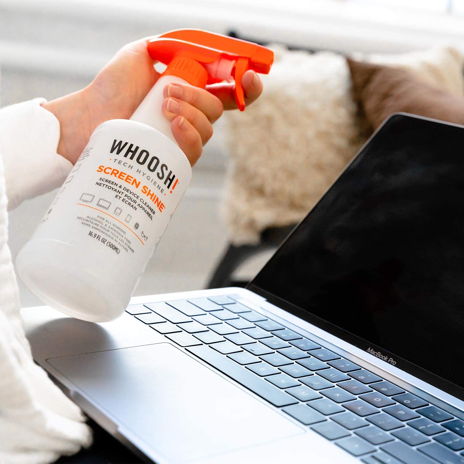 WHOOSH! Screen Cleaning Kit - 500ml Spray & 35x35cm Microfiber Cloth for Smartphones, iPad, Kindle, Glasses, TVs & Touch Screens | Streak-Free Cleaning for Electronics, Eyewear & Home Office Use