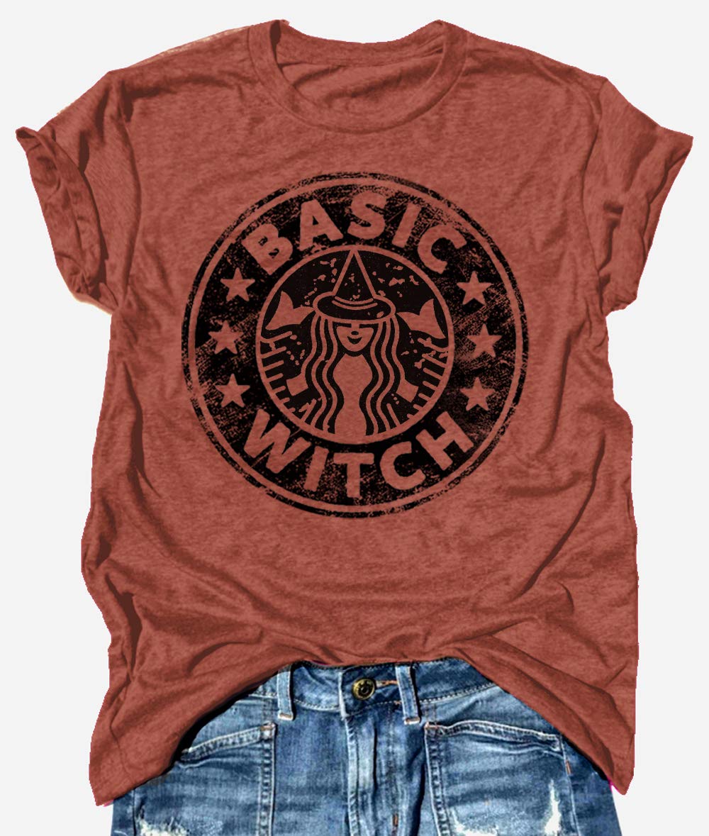 Sunflylig Women's Halloween Witch Letter Print T-Shirt - Short Sleeve Casual Blouse Top for Halloween Party & Witch Costume | Perfect for Costume Parties, Trick-or-Treating & Spooky Season Outfits