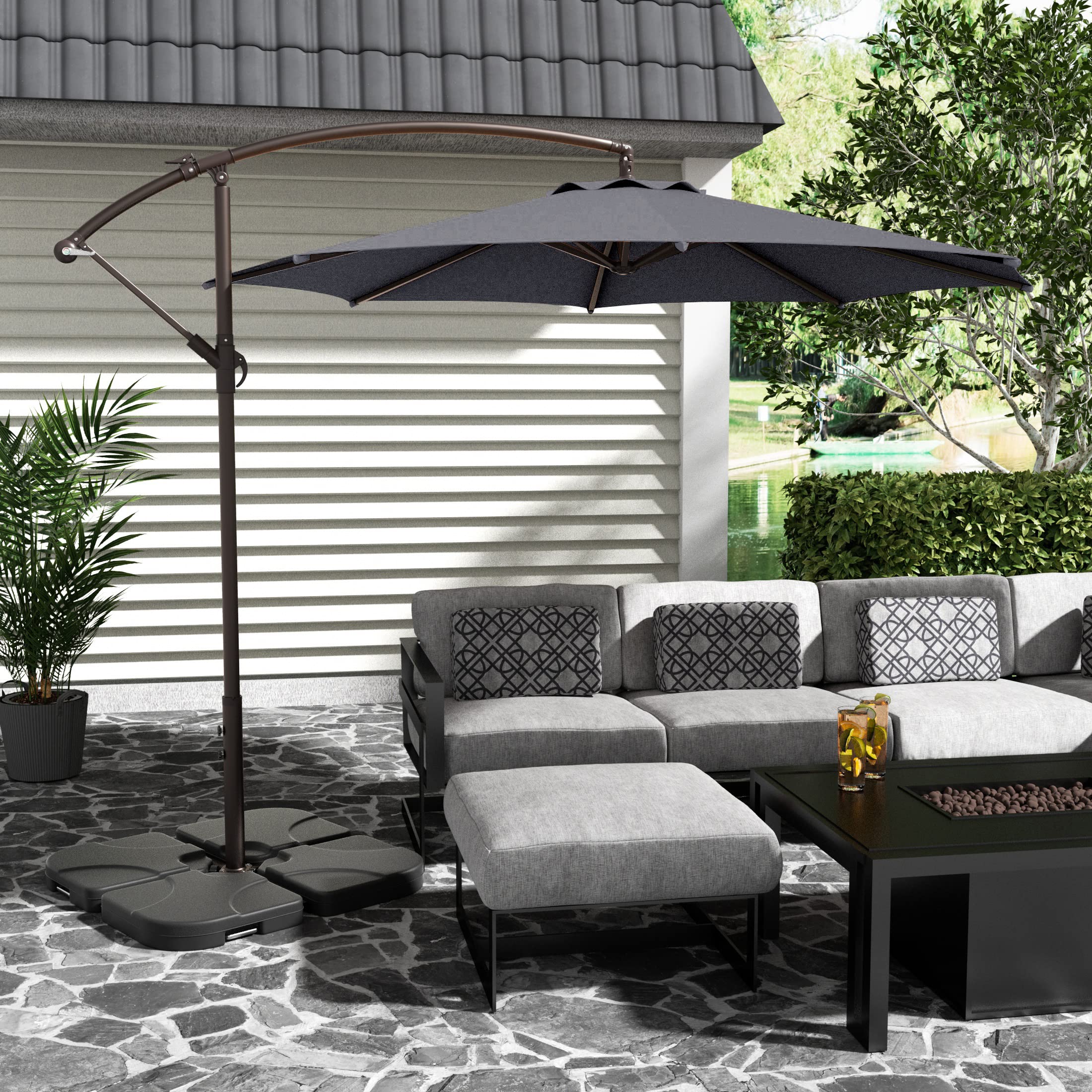 10ft Outdoor Patio Cantilever Umbrella with Stand - 2 PCS Hanging Shade Kit for Backyard, Poolside & Garden - WO Home Furniture Patio Umbrella for Sun Protection & Outdoor Relaxation